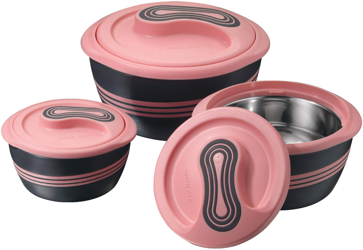 Pinnacle Insulated Casserole Dish With Lid 3 Pc. Set 2.6/2/1 Qt. Hot Pot Food Warmer/Cooler -Thermal Soup/Salad Serving Bowl- St