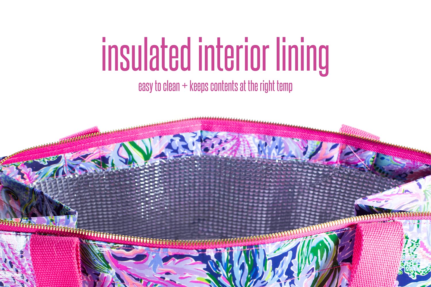 Lilly Pulitzer Insulated Market Shopper Bag Large Capacity, Oversize Reusable Grocery Tote With Thermal Insulated Interior, Brin