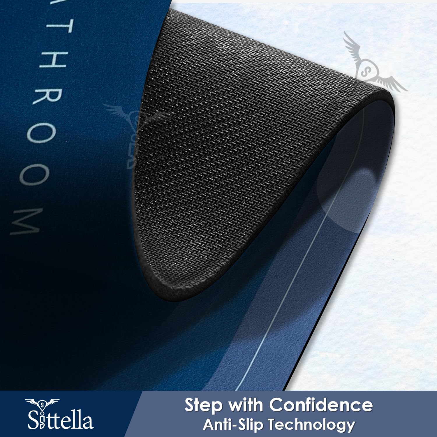 Sittella Rubber 3 Pieces (3.5Mm) Anti-Skid Water Soaking Bathroom Print Door Mat, Water Absorbent Mat (40X60Cm) Blue, Oval