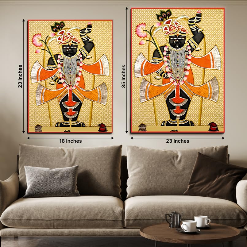 Chalk My Theme Shrinath Ji Orange Pichwai Wood Print Wall Art Home Decor, Living Room, Bedroom, Cafe, Room Painting For Wall Dec