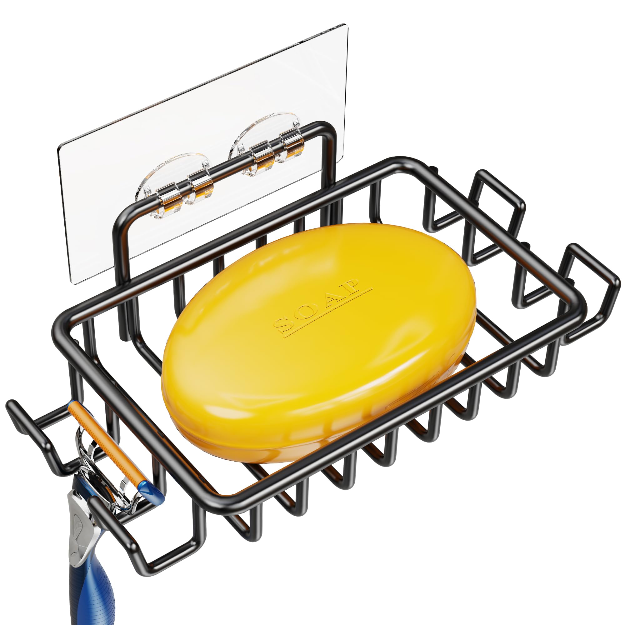 Nieifi Soap Dish Holder With 4 Hooks Stainless Steel Black Adhesive For Shower, Bathroom