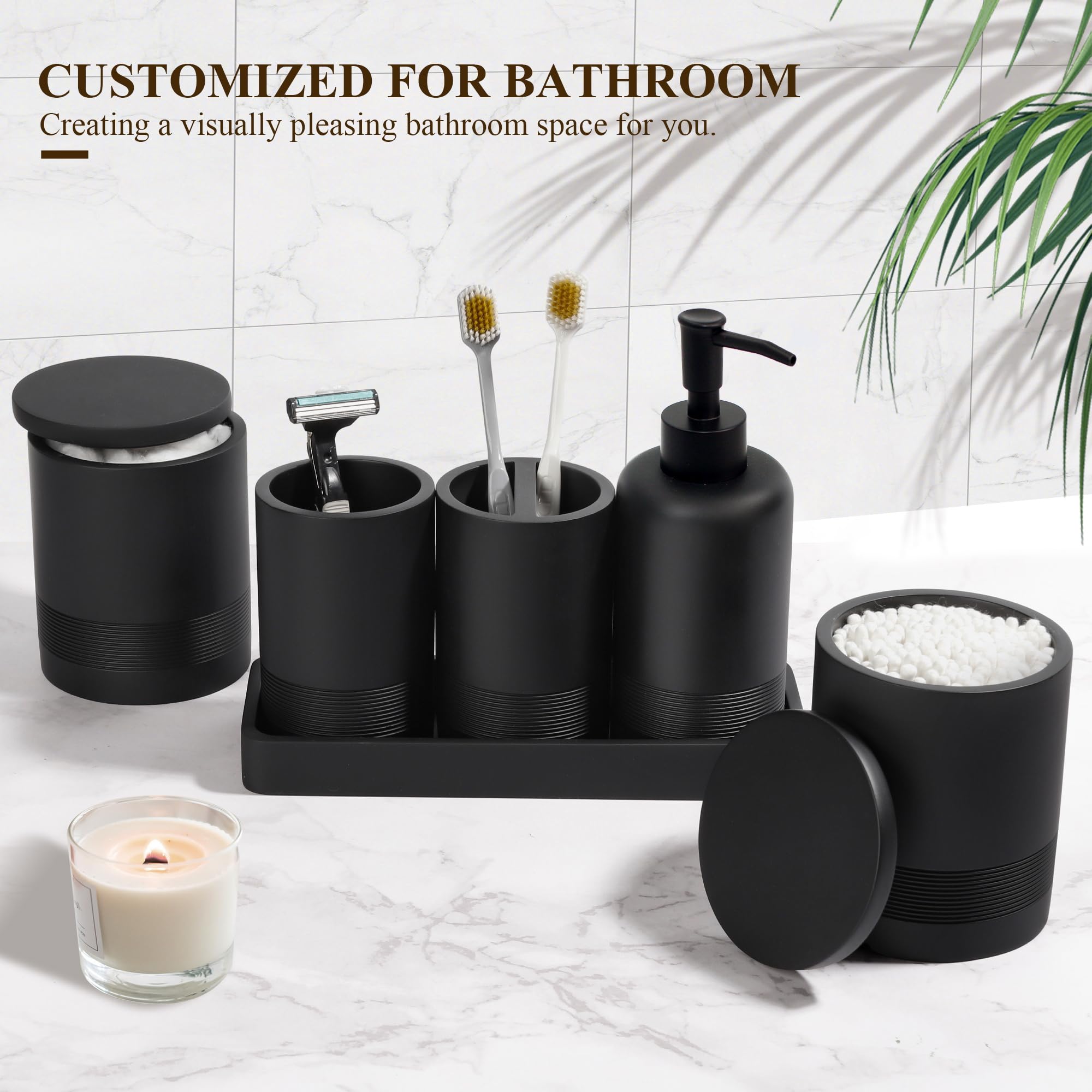 Bathroom Accessories Set, 6-Piece Bathroom Accessory Set, Toothbrush Holders Set, Soap Dispenser, Vanity Tray, Tumbler, Cotton S