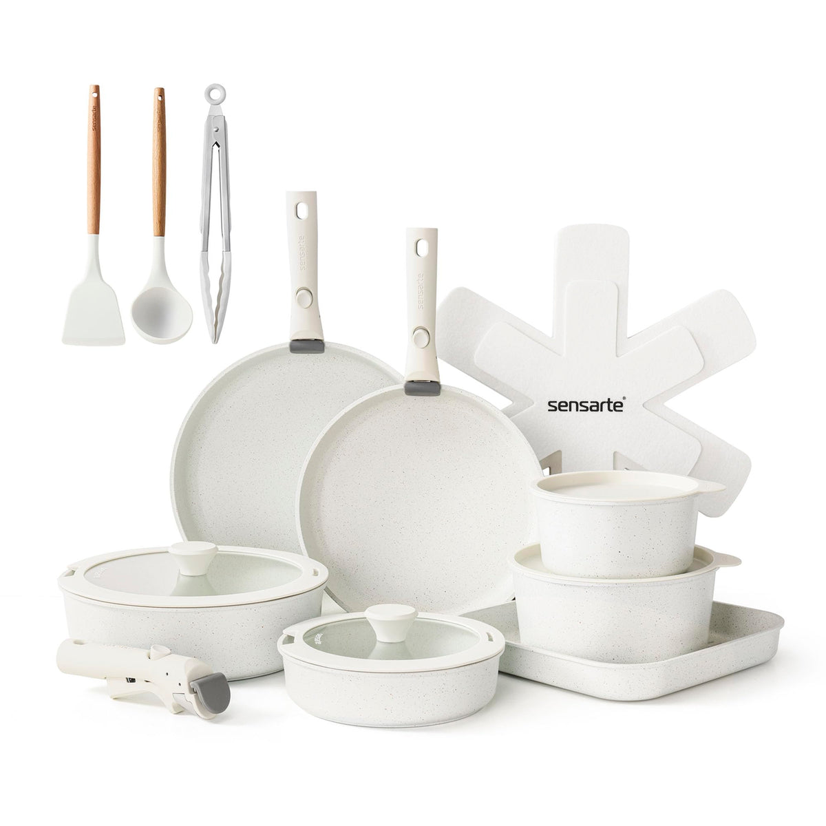 SENSARTE 23 Piece Pots and Pans Set, Nonstick Detachable Handle Cookware, Induction Kitchen Cookware Set with Removable Handle,