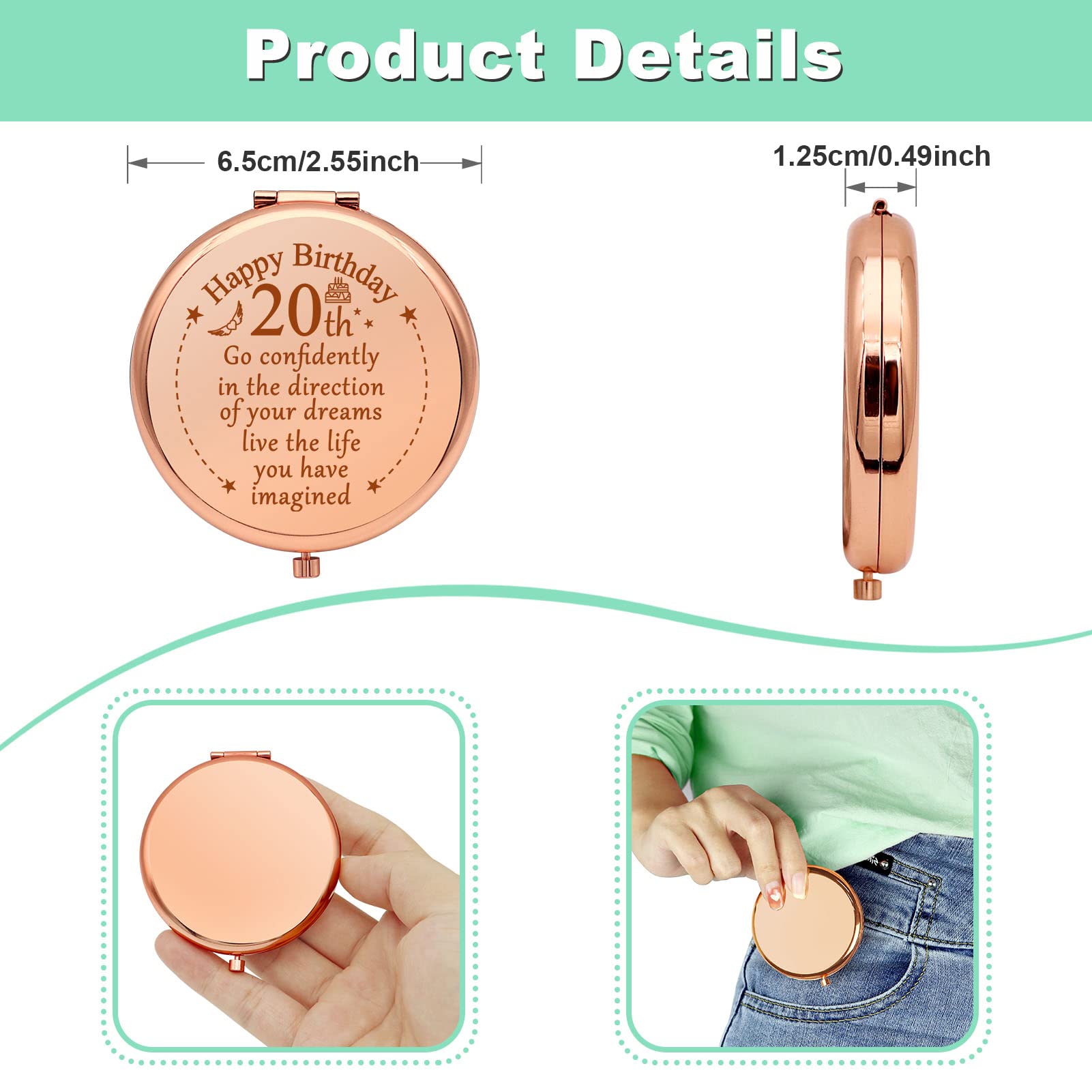 20Th Birthday Gifts For Girls Friend 20 Year Old Birthday Gifts Inspirational Gifts Makeup Mirror For Daughter Niece Happy 20Th