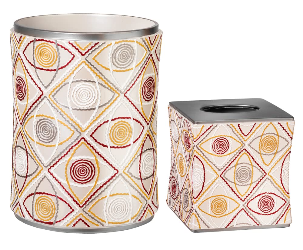 Zahari Home 2Pc Sedona Modern Bath Accessories Set Waste Basket & Tissue Box Modern Classic Contemporary Decorative Beautiful De
