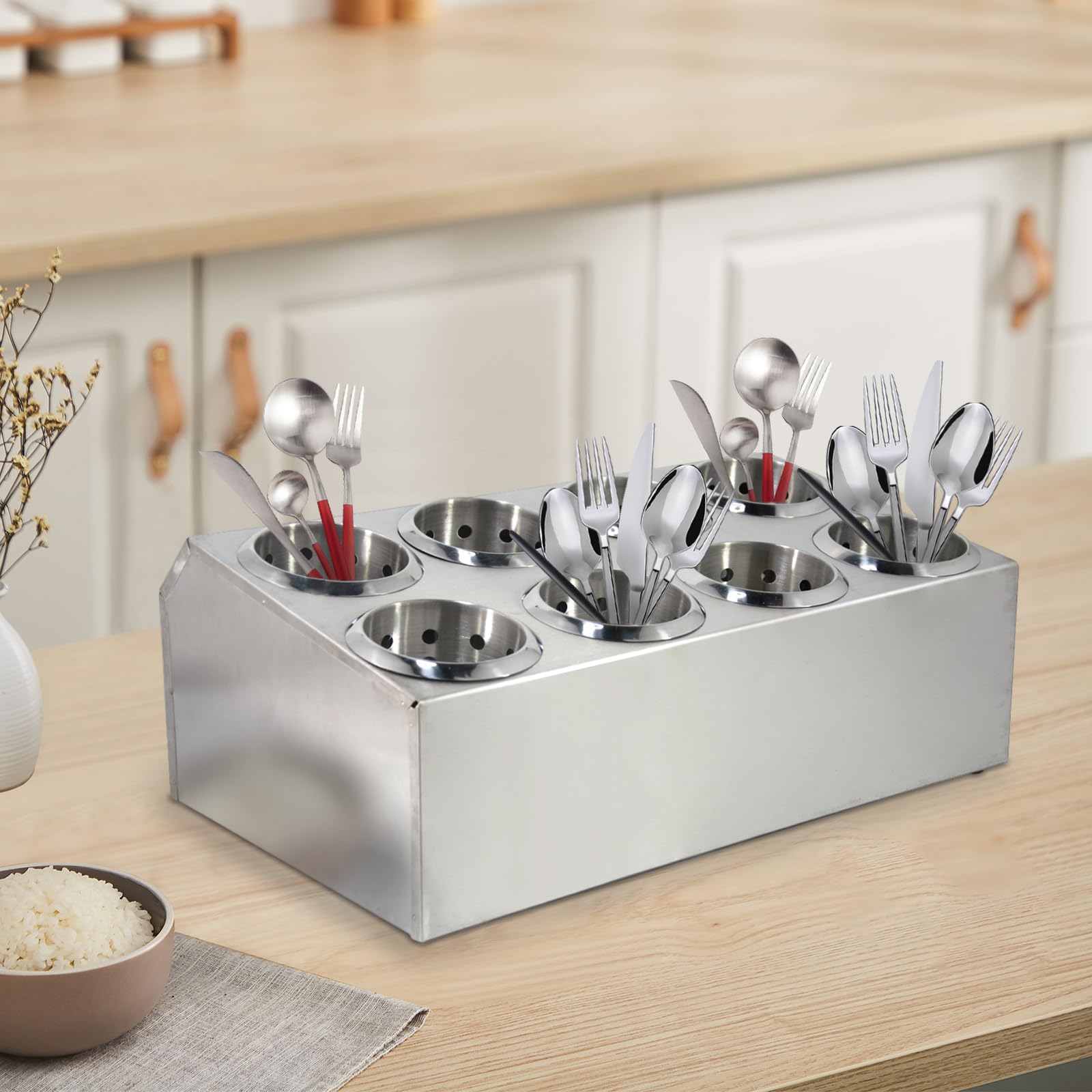 Tonchean Commercial Utensil Holder For Kitchen Counter, Silverware Organizer 8 Cups Large Utensil Holder Stainless Steel For Res