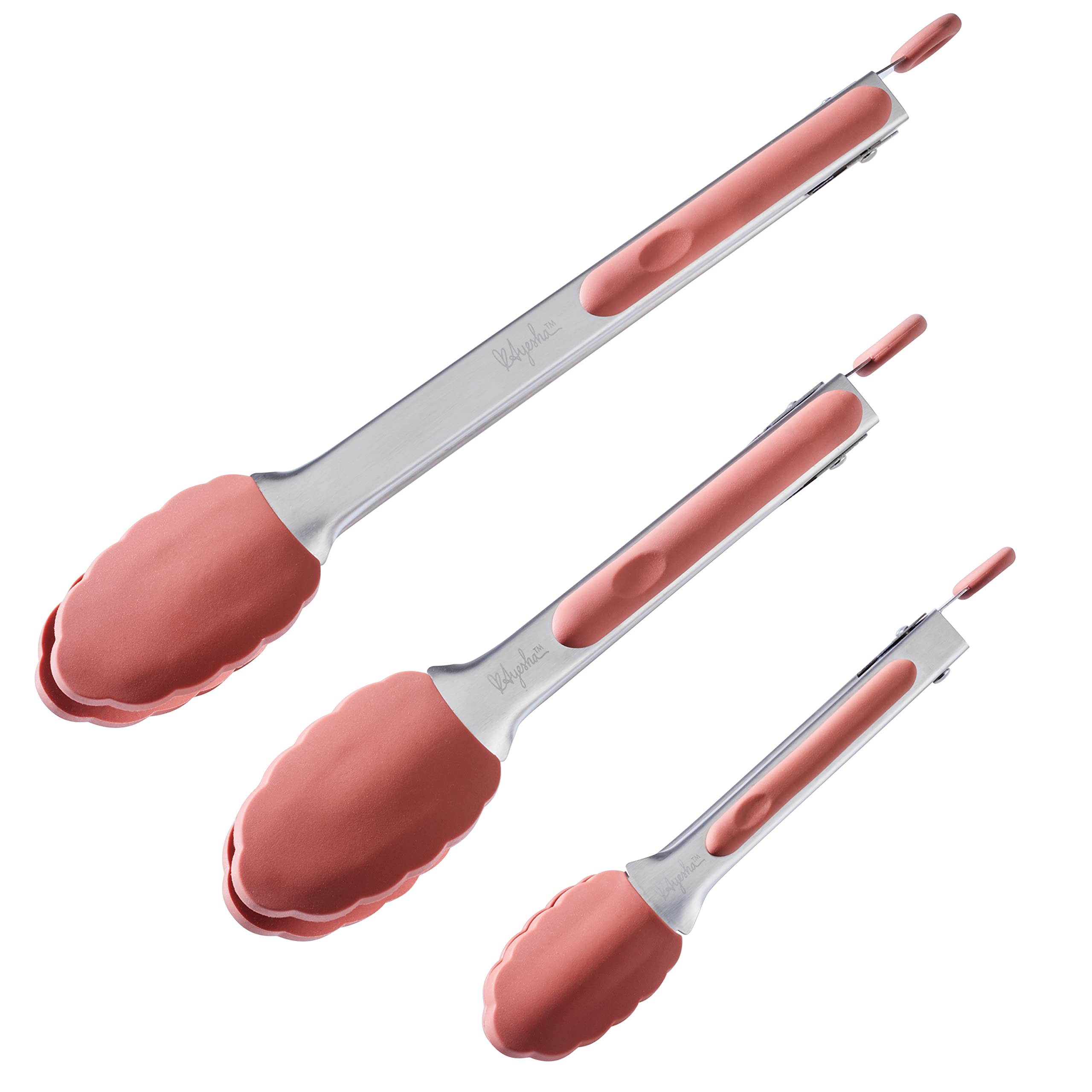 Ayesha Curry Kitchenware Tools And Gadgets Locking Tongs Kitchen Utensil Set, 3 Piece, Redwood Red