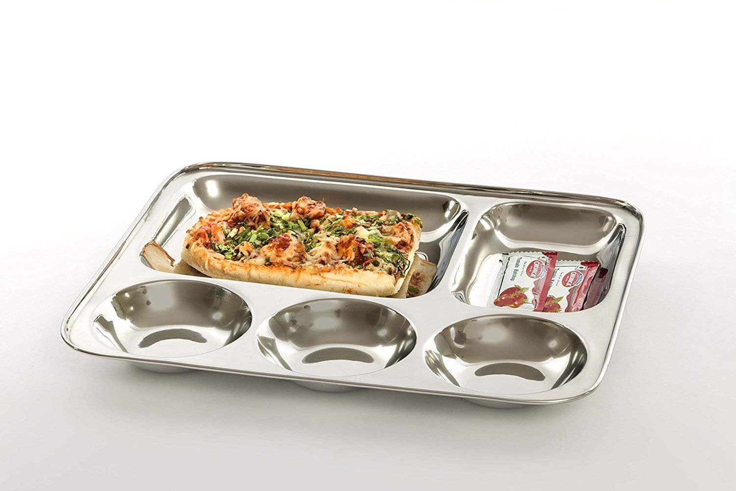 Royal Sapphire Stainless Steel Compartment Food Tray Large Divided Camping Plates Set Of 6