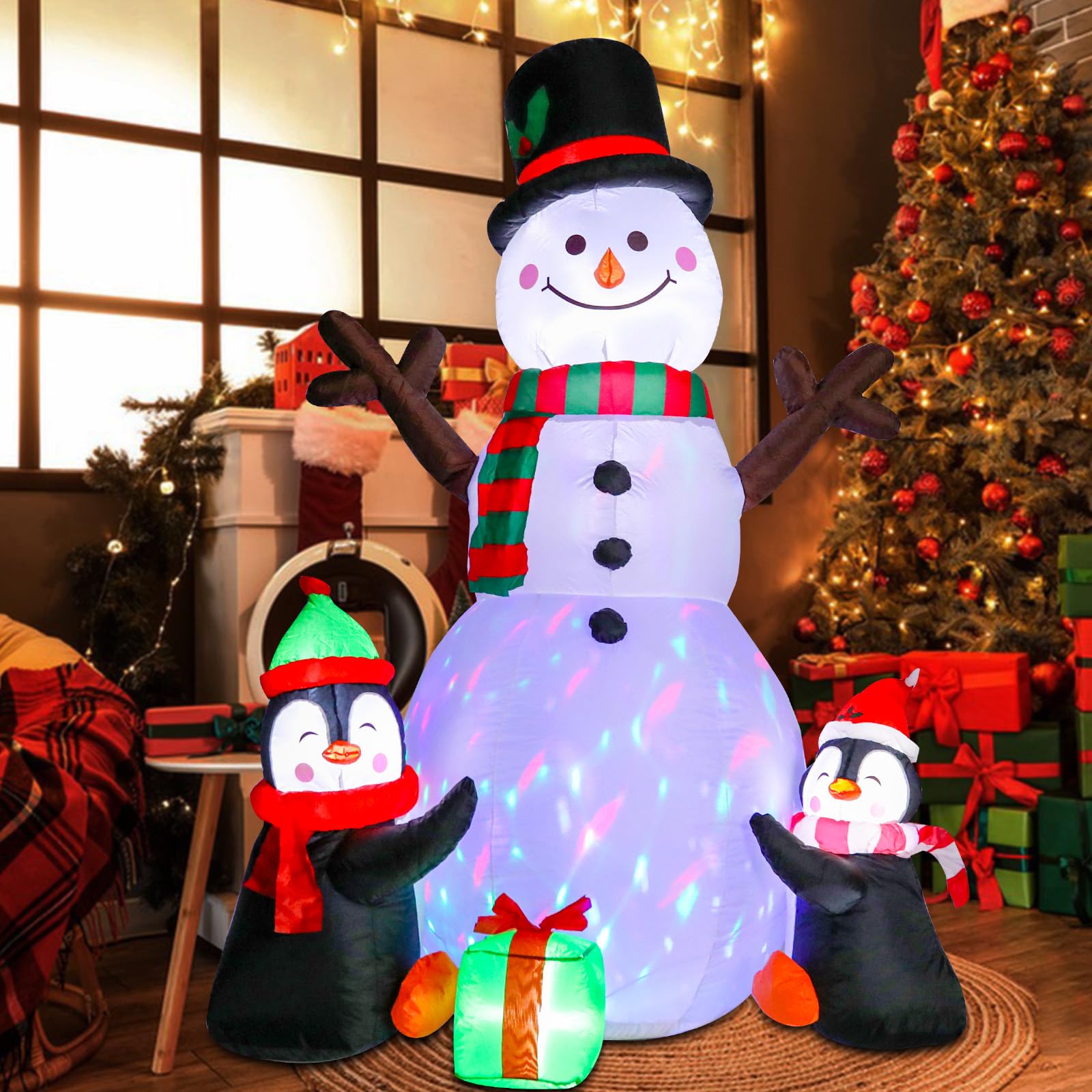 5FT Christmas Inflatables Snowman Outdoor Blow Up Yard Decorations with RGB Lights Xmas Inflatable Decorations for Holiday Patio