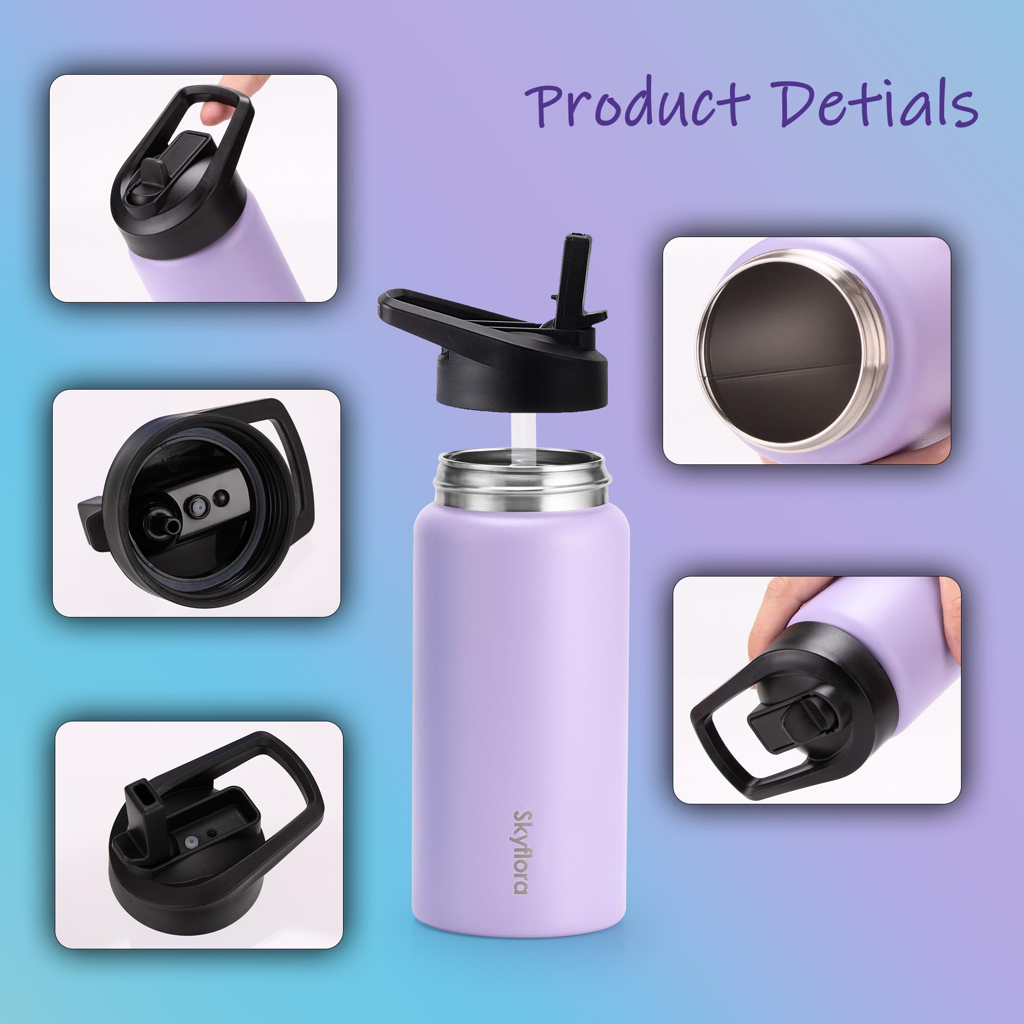 Kids Water Bottle with Straw 2 Pack, 16oz Water Bottles Bulk, Single Wall 18/8 Stainless Steel, Dishwasher Safe & Leakproof, Reu