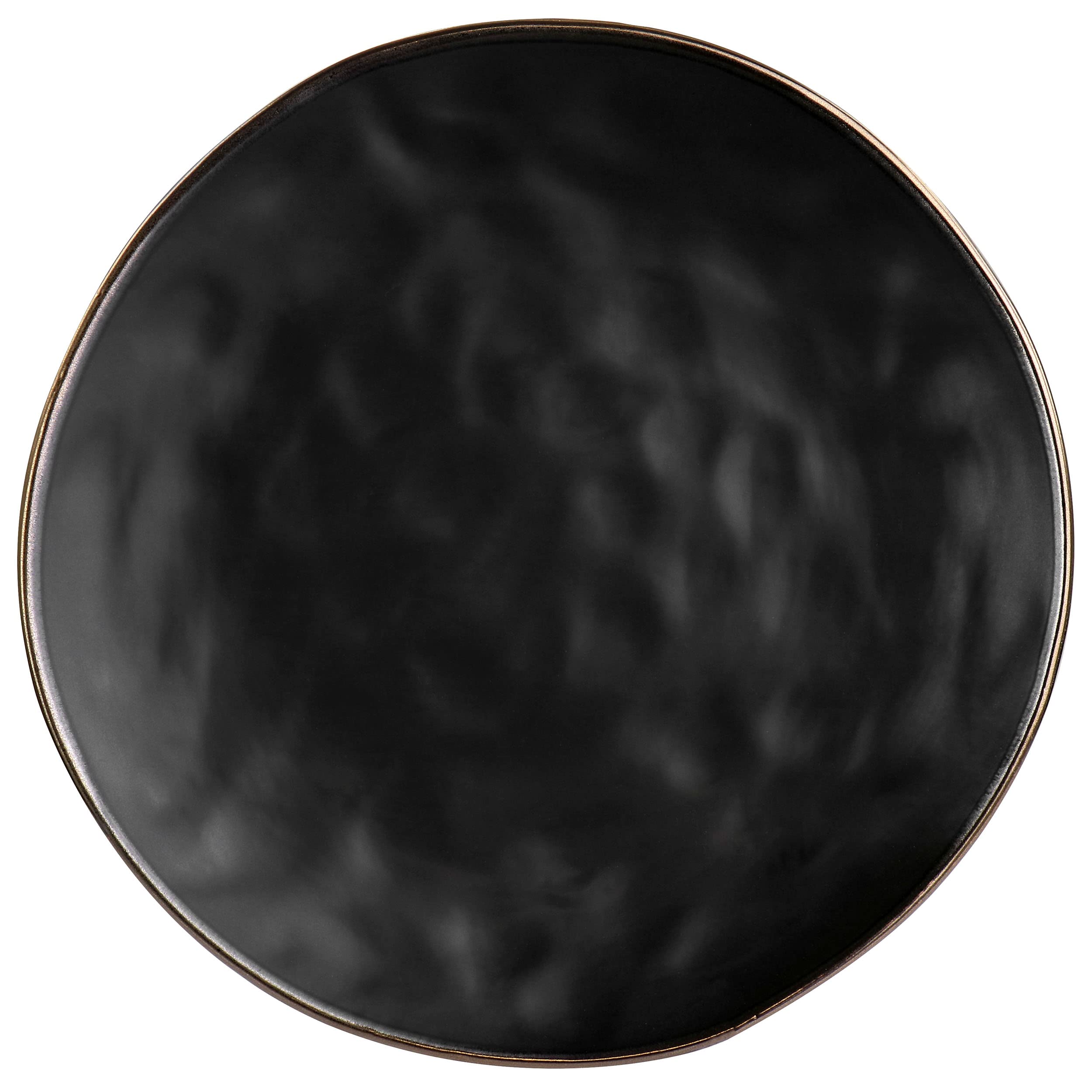 Elama Modern 16 Piece Stoneware Dinnerware Set in Matte Black with Gold Rim (ELM-MATTE)