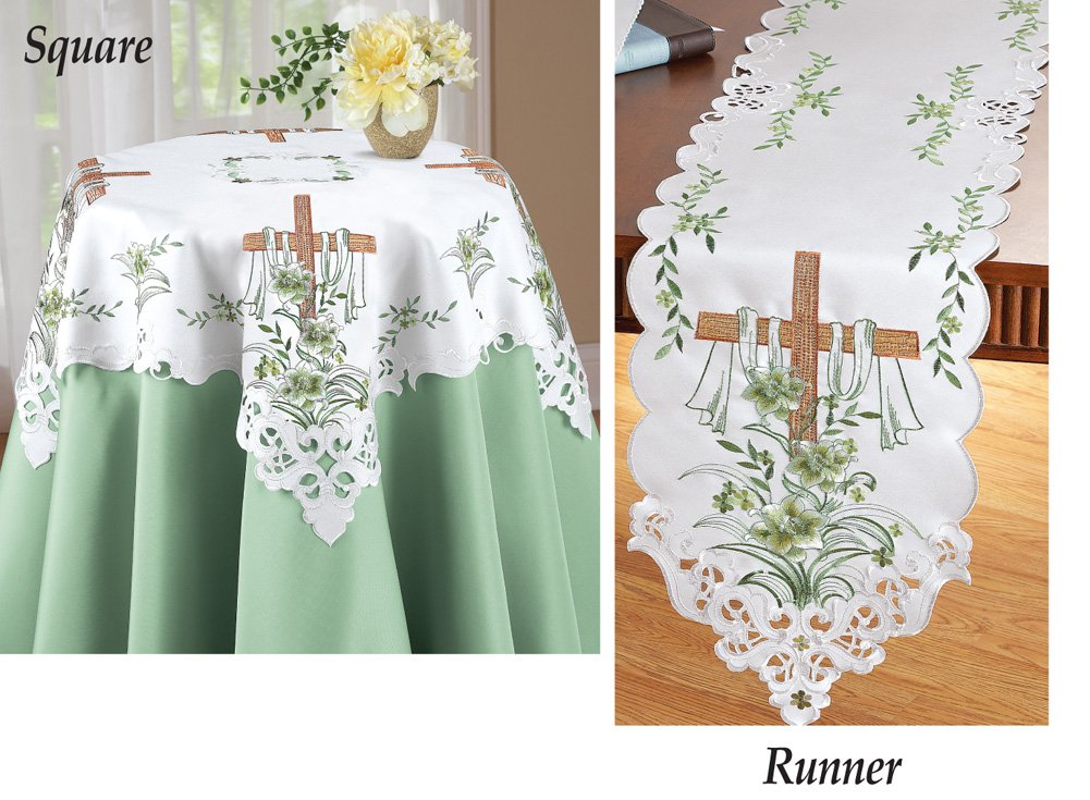 Collections Etc Embroidered Lily And Cross Easter Table Linens Square