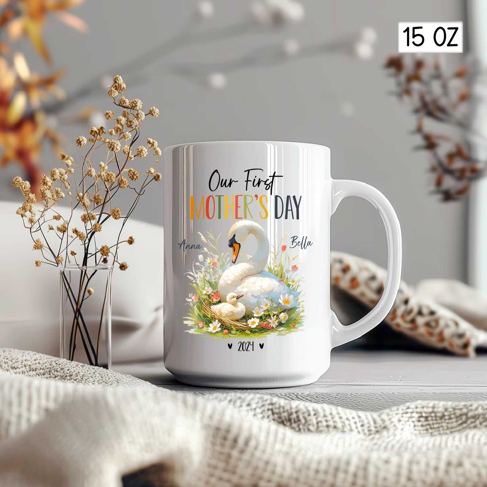 Swan Mug, Personalized Mom And Baby Swan Ceramic Mug, Personalized First Time Mom Cup, Our First Mothers Day Mugs, Custom Swan L