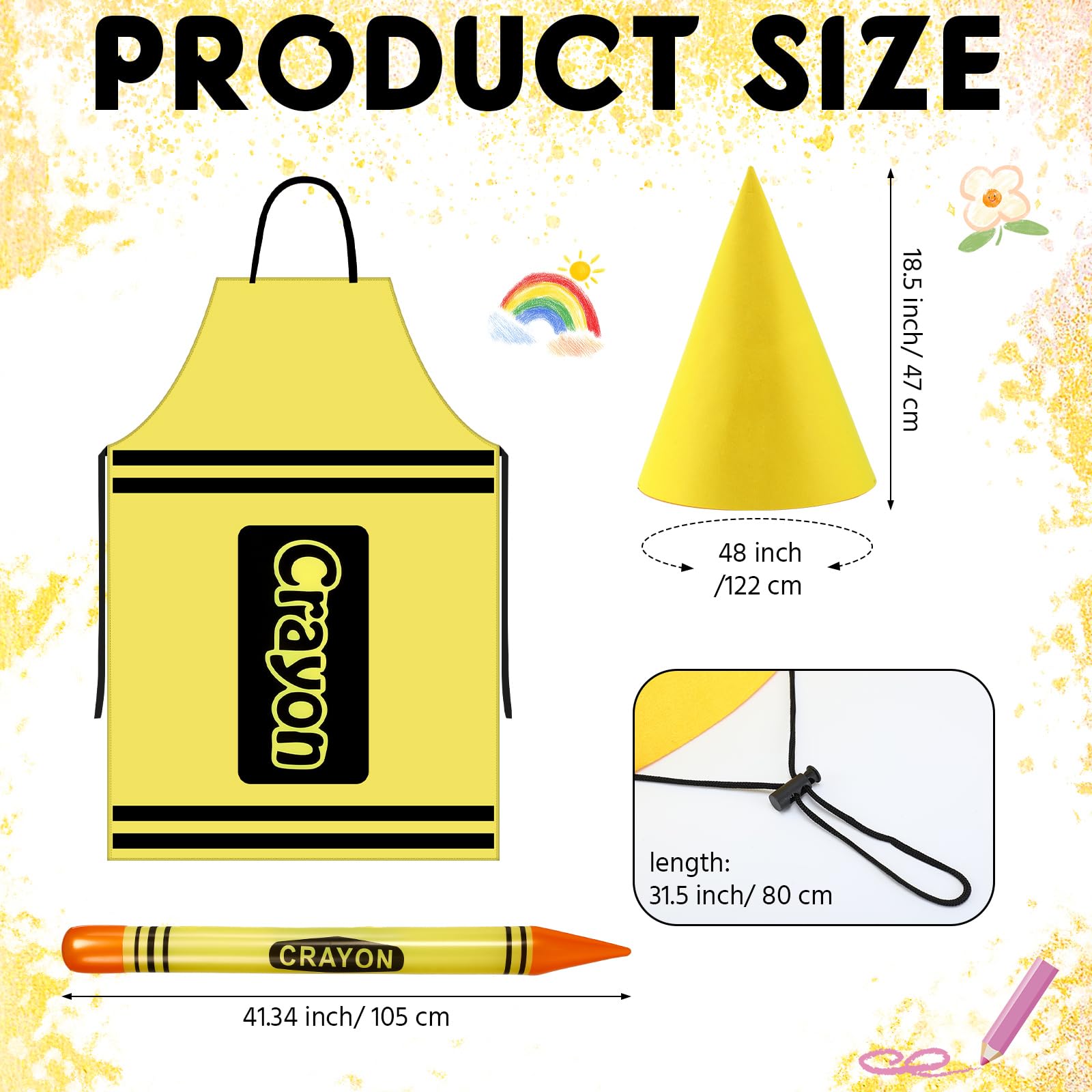 MiniInflat 3 Pcs 12 ft Skeleton Accessories Skeleton Crayon Apron, Hat and Large Inflatable Crayon Balloon Outfit Set Giant Size