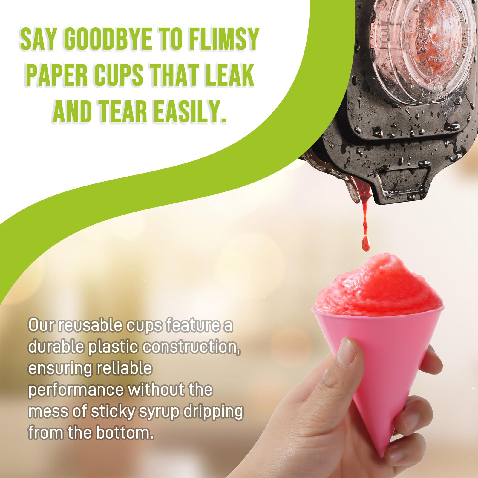 6-Pack Reusable Snow Cone Cups: Durable Plastic Cups For Your Snow Cone Maker - Leakproof Shaved Ice Cups - Ideal For Slushies,