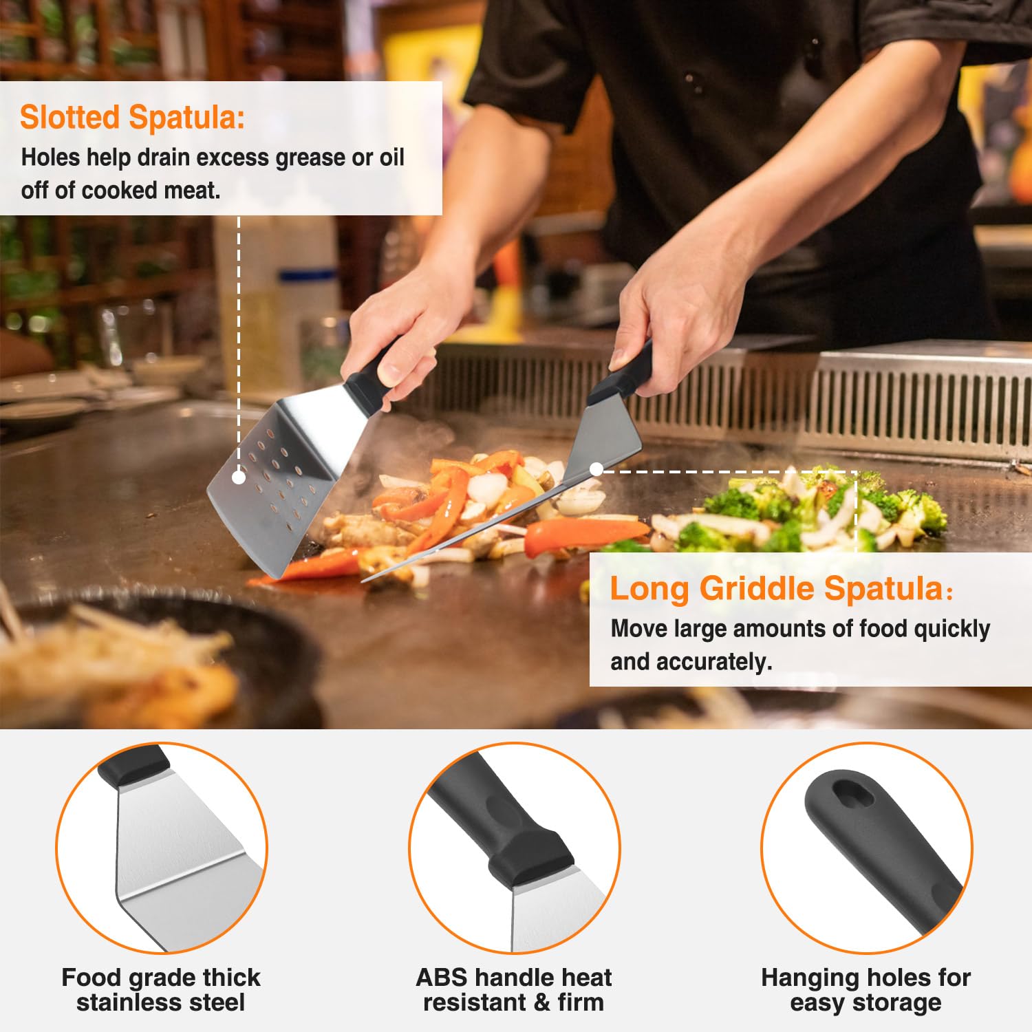 Wildone Griddle Accessories Kit - 25PCS Stainless Steel Grill Set for Blackstone & Camp Chef, Includes Spatulas, Basting Cover, Black