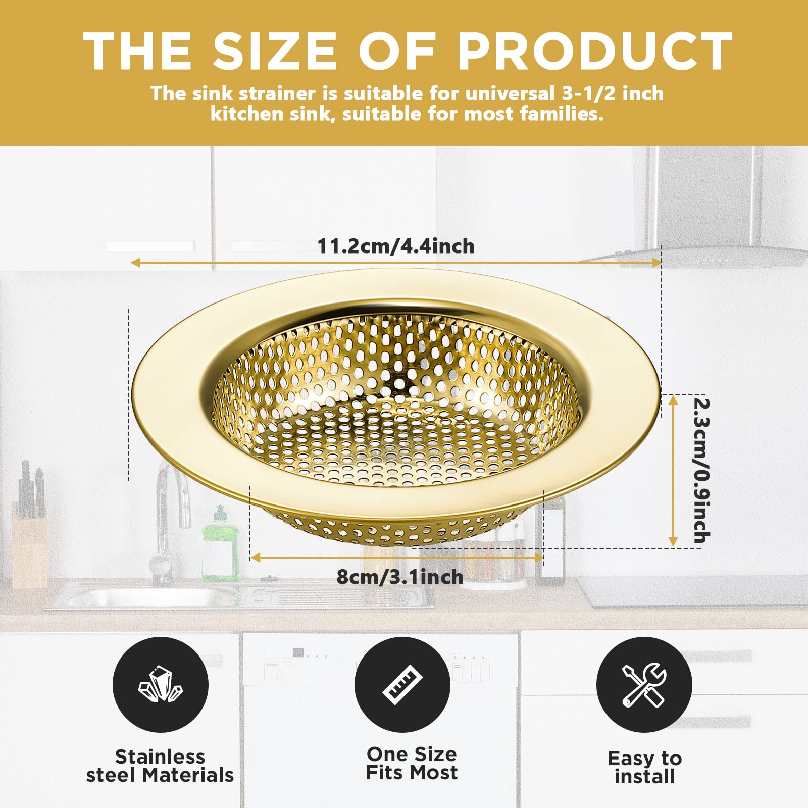 Retisee 2 Pcs Kitchen Sink Drain Strainer Kitchen Sink Stopper Kit Basket Stainless Steel Sink Filter Anti Clogging Sink Plug Fo
