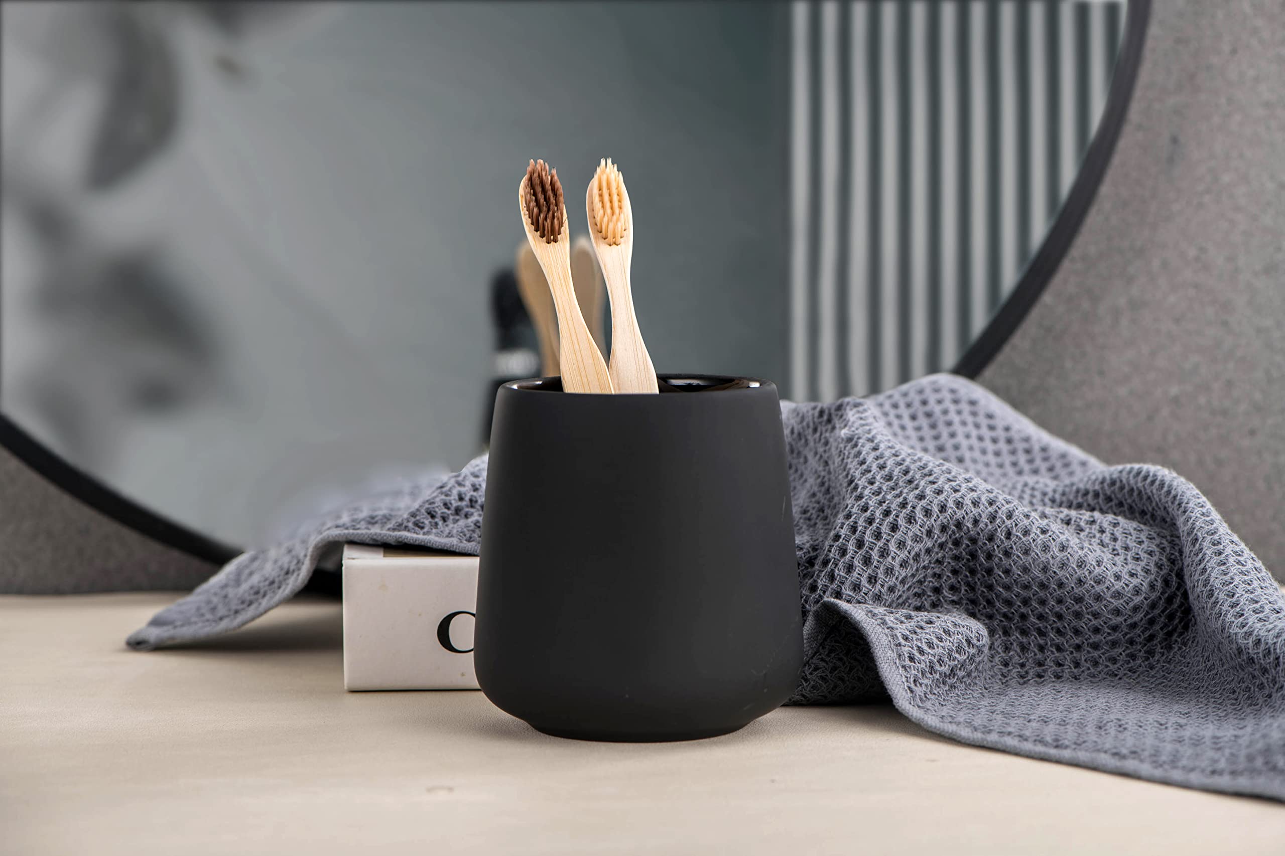 Matte Toothbrush Holder For Bathroom,Tooth Brush Holder,Modern Ceramic Toothbrush Cup As Toothpaste Holder,Bathroom Cup,Makeup B