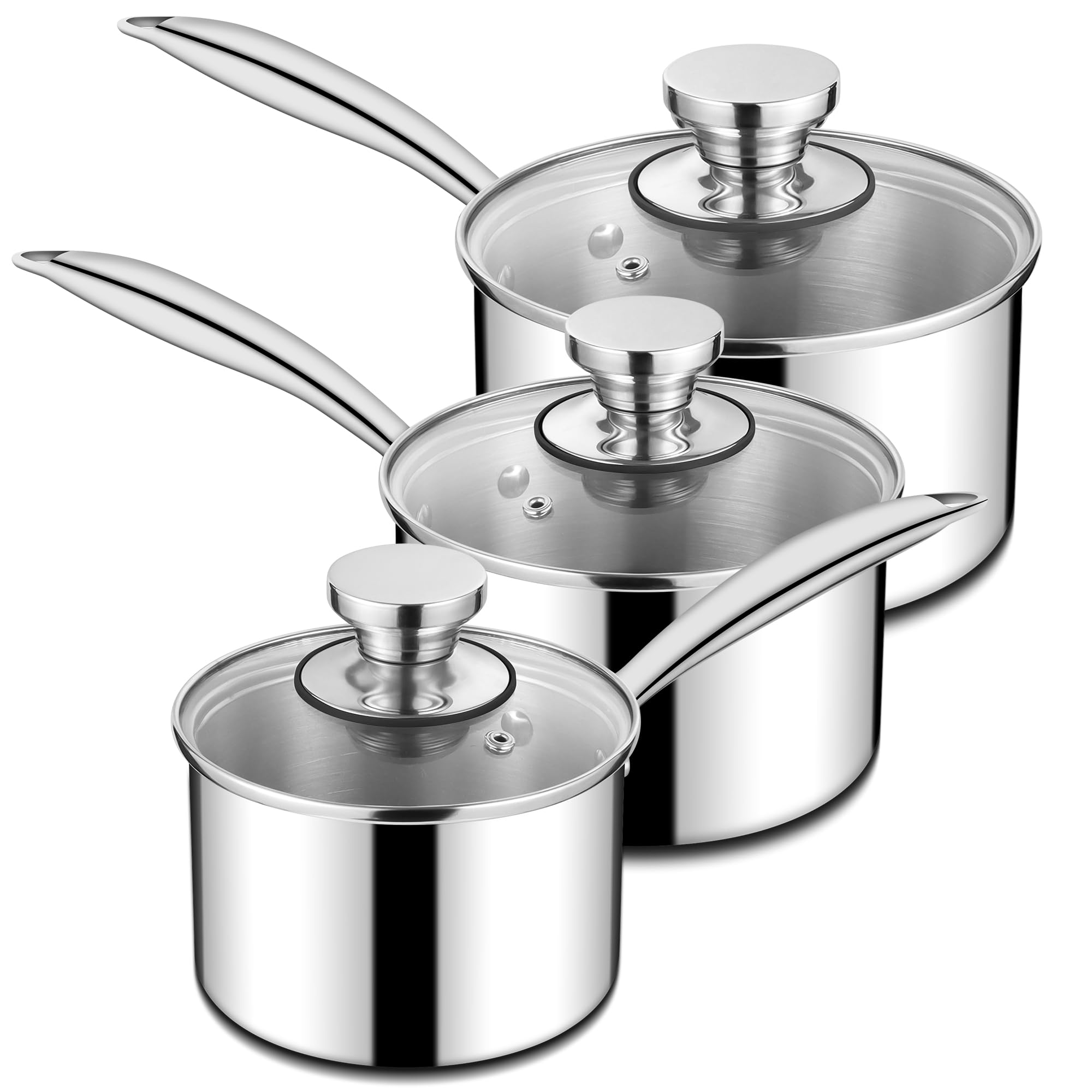 Homikit Stainless Steel Saucepan Set, 1Qt & 2Qt & 3Qt Sauce Pan with Lids 6pcs, TriPly Bottom Induction Compatible Small Cookin