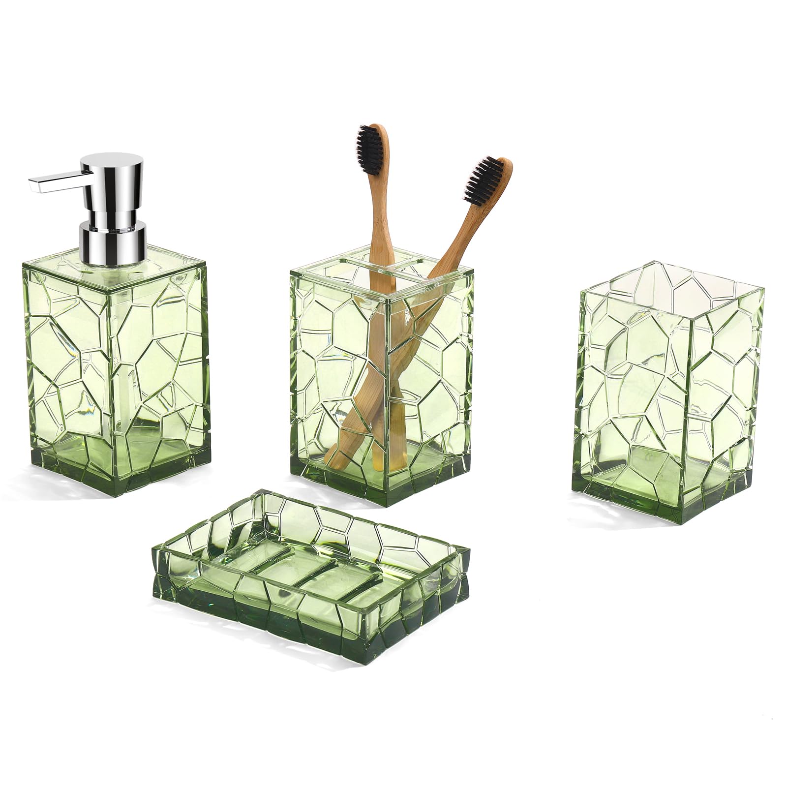 Gahefy Green Bathroom Accessories Set With Toothbrush Holder, Soap Dispenser, Tumbler, Soap Dish, Sage Green Bathroom Decor, Acr