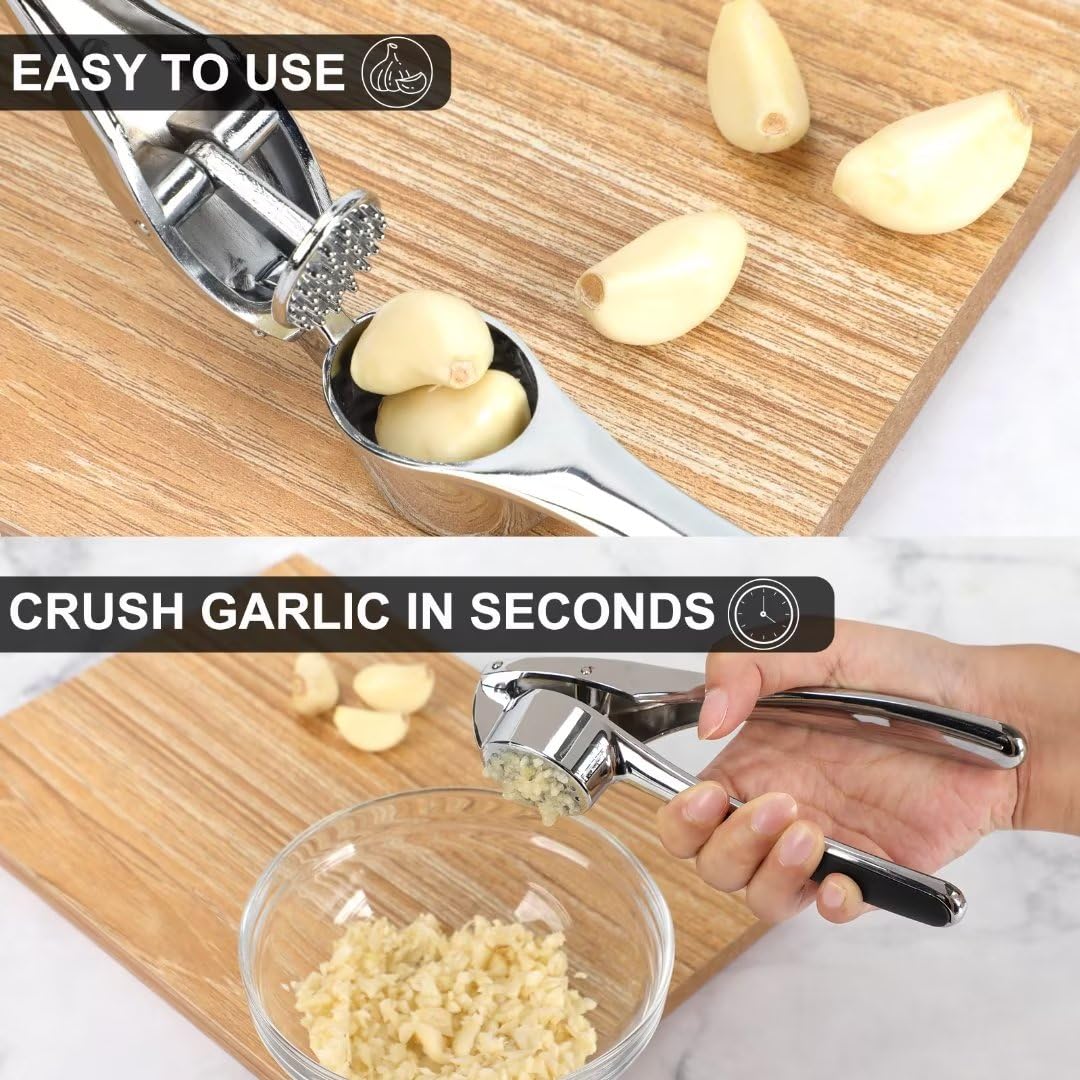 Cunsenr Garlic Press With Silicone Peeler & Brush - Garlic Mincer Tool - Easy To Use & Clean - Garlic Crusher - Rustproof Garlic
