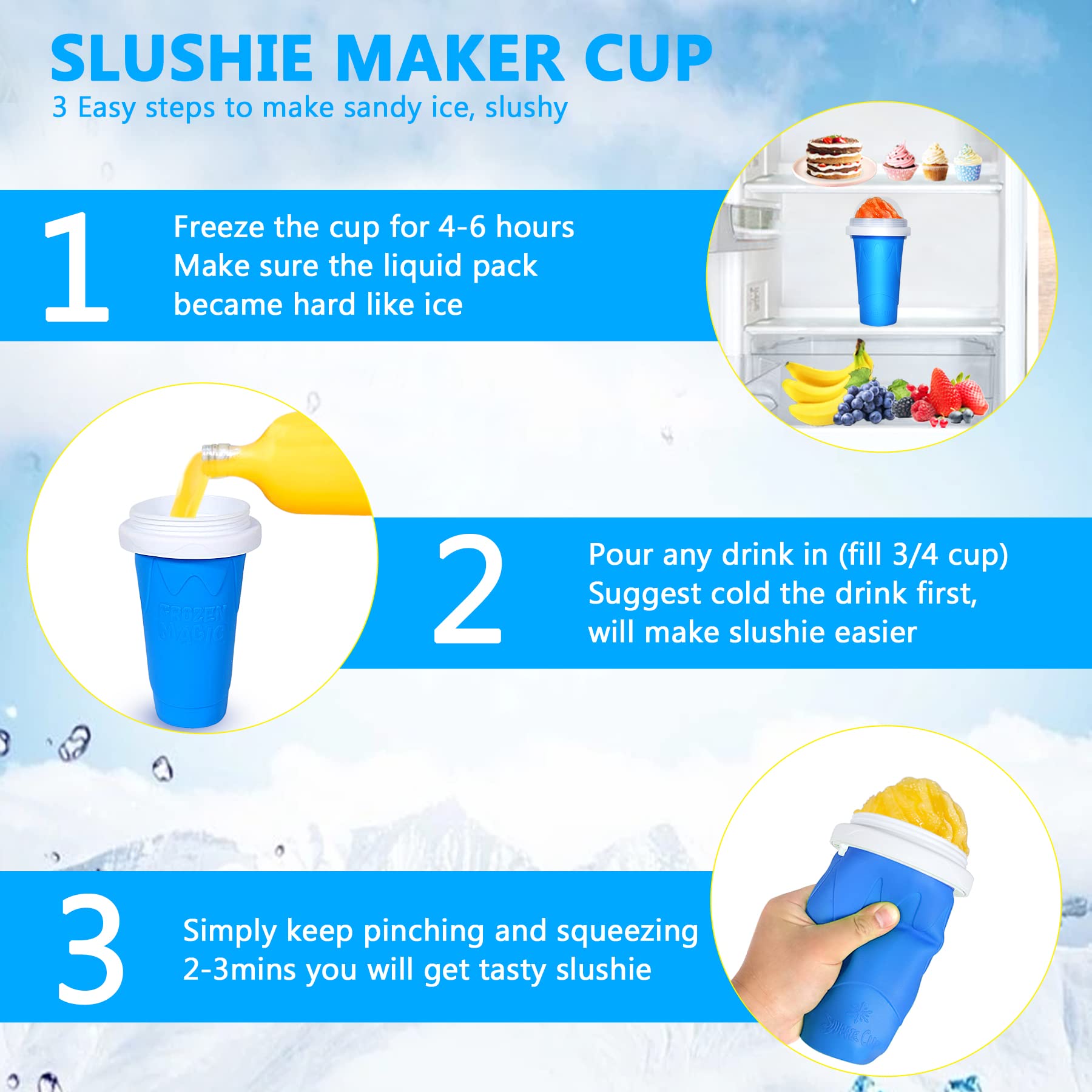 Color Land Slushy Cup  TIK TOK Slushie Maker Cup Frozen Magic Squeeze Cup  Ice Cream Maker Cup  Cool Stuff Trending Tiktok Items Homemade DIY Cool Gadgets with Lid & Straw (350ML  BLUE)