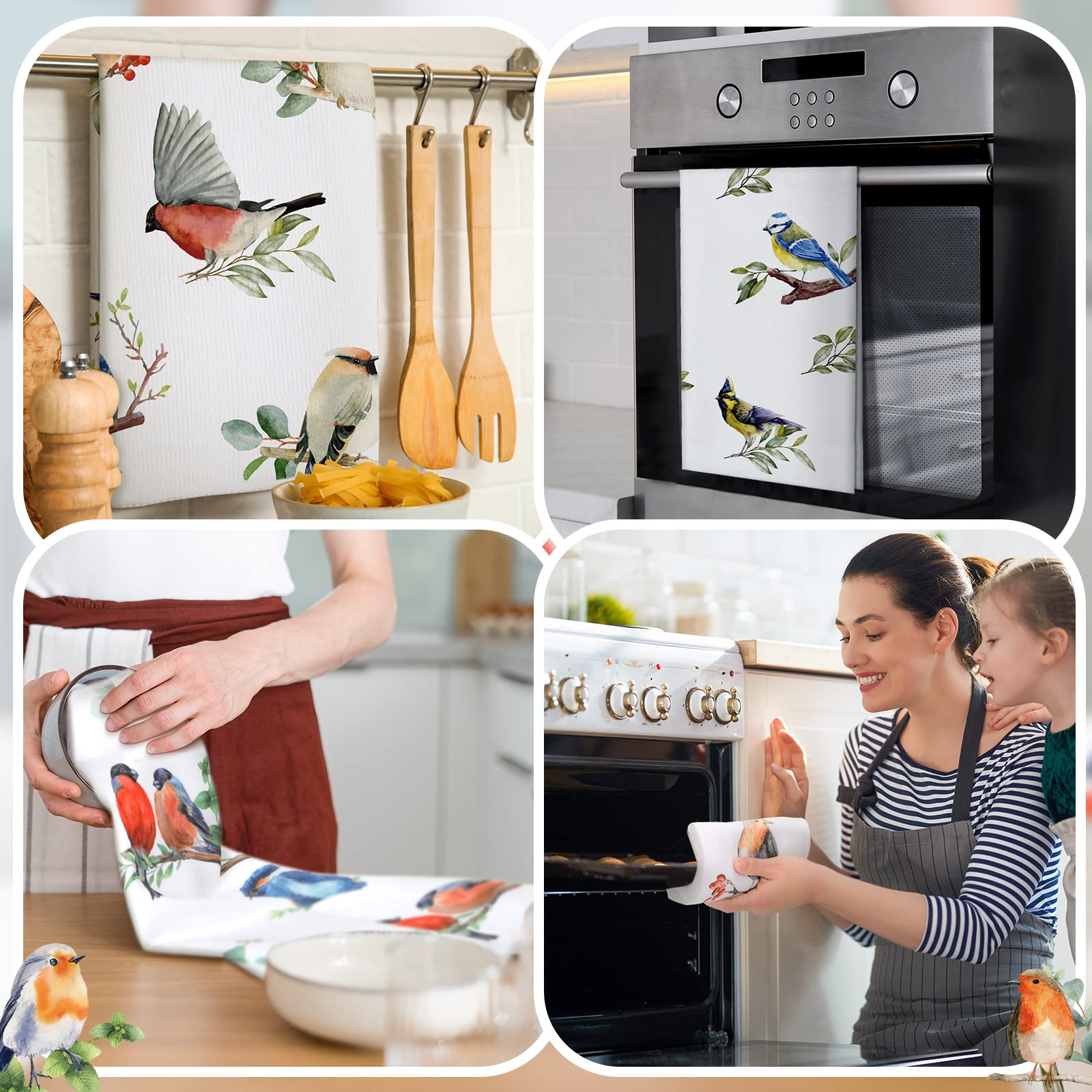 Set of 6 Birds Kitchen Towels Hummingbird Tea Towels Absorbent Dish Towels Birds on Branch 24 x 16 Inches Kitchen Gifts Cardinal