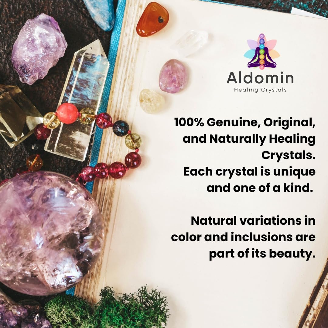 aldomin Natural Energize Clear Quartz (Sphatik) 108 Bead Healing Crystal Rosary,Necklace, Mala (Bead Size 6 MM)