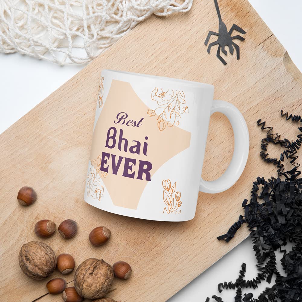 PRINTZILLA PZWM CM2 Microwave Safe Coffee Mug for Gift to Sister Brother Rakhi Birthday 300ml, Best Bhai Ever