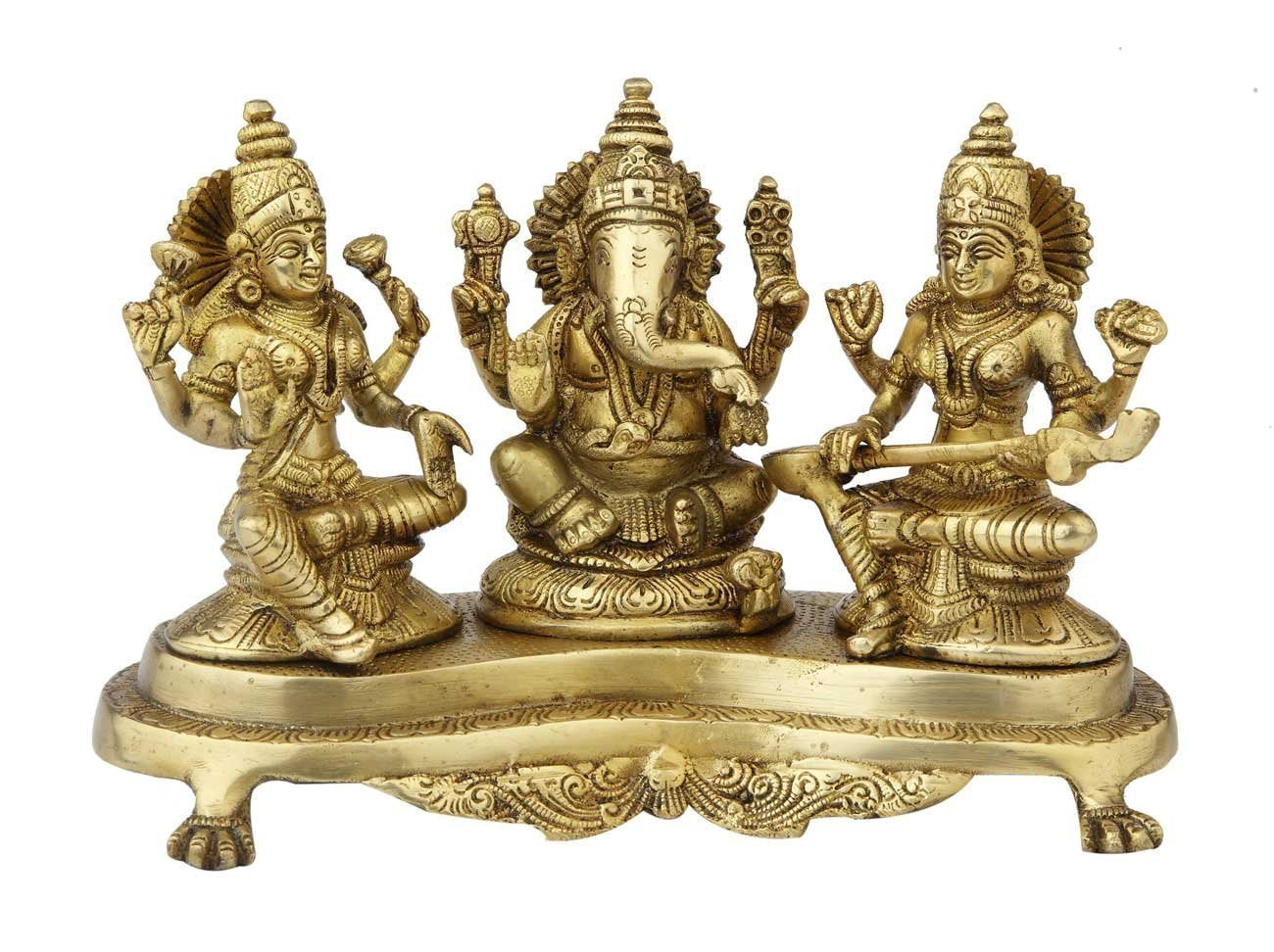 Idol Collections Brass Lakshmi Ganesha Ganesh Murti Idol Statue And Saraswati Height 6 Inches