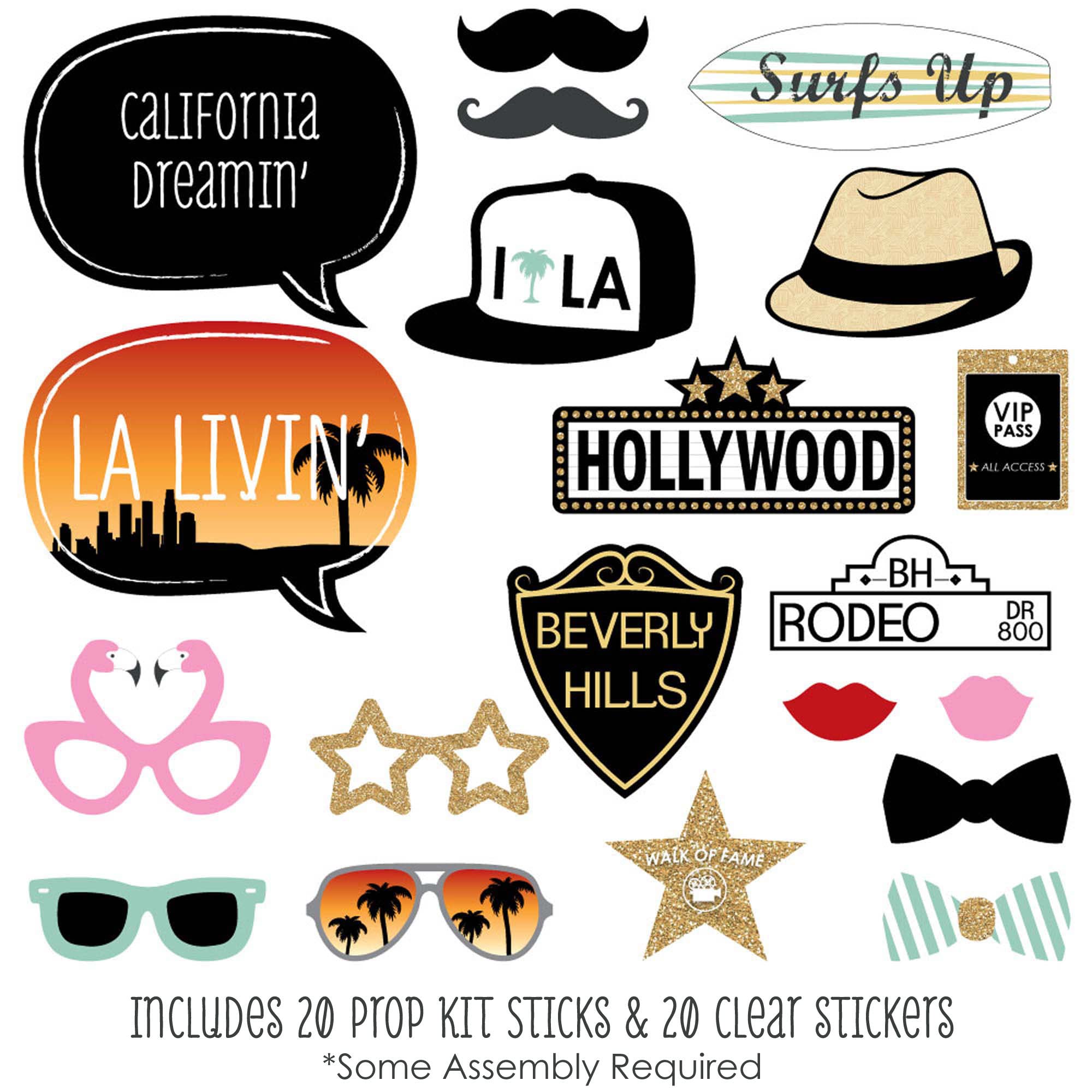 Big Dot Of Happiness La Livin - Hollywood California Party Booth Props Kit 20 Count