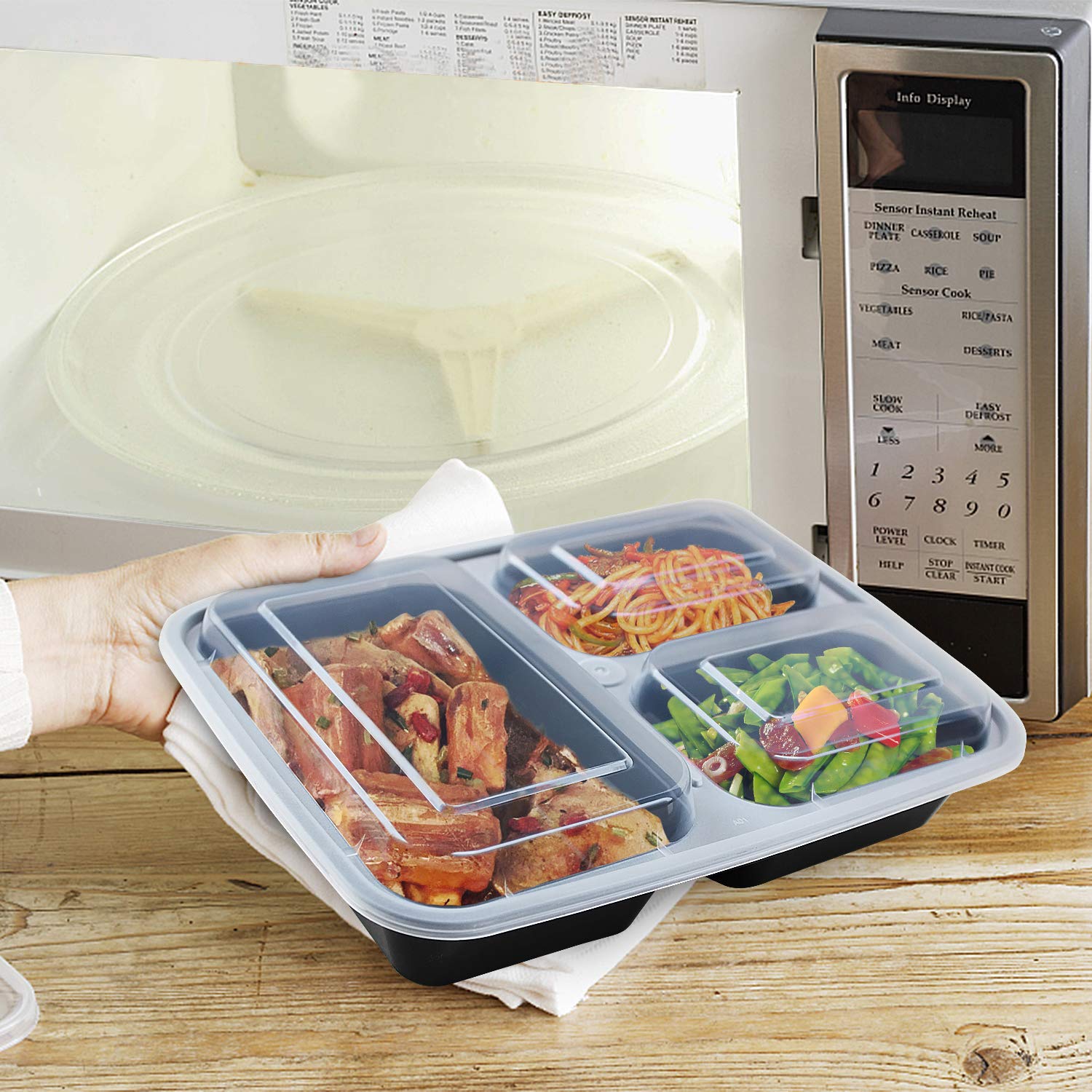 Enther Meal Prep Container 20 Pack 3 Compartments with Lids Food Storage Bento Box BPA Free/Reusable/Stackable Lunch Planning, M