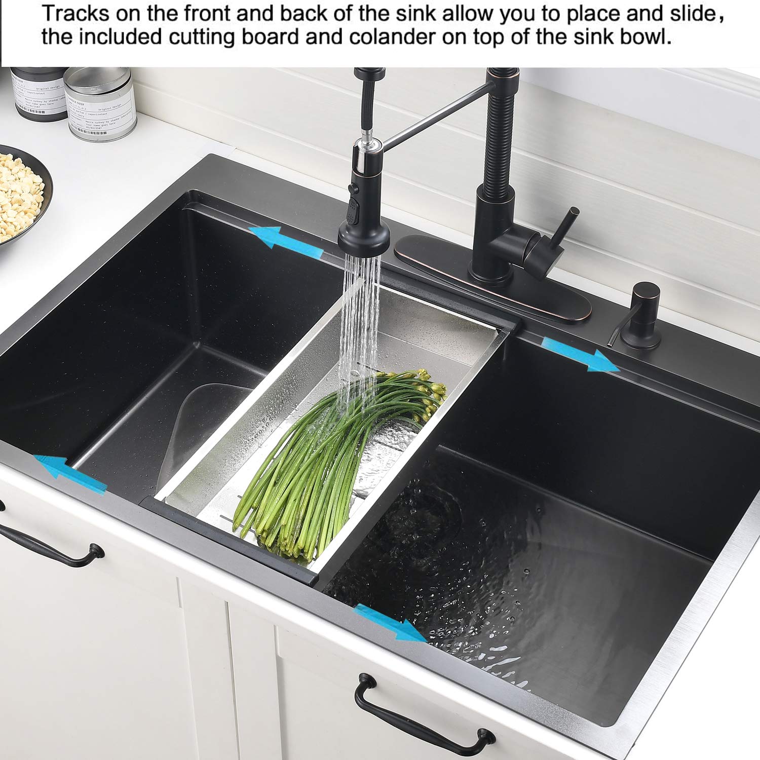 33 Inch Drop In Kitchen Sink Workstation Black - Vokim 33X22-Inch Drop In Sink 16 Gauge Black Stainless Steel Single Bowl Kitche