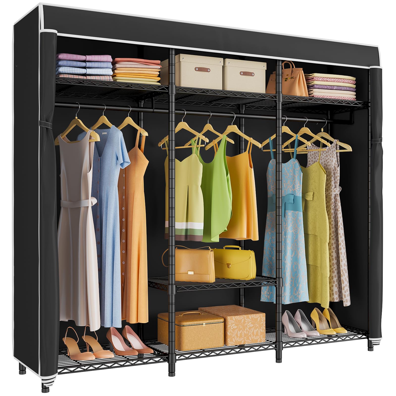 Vipek V30C Coverd Clothes Rack, Heavy Duty Clothing Rack With Oxford Fabric Cover, Portable Closet With Adjustable Shelves & Han