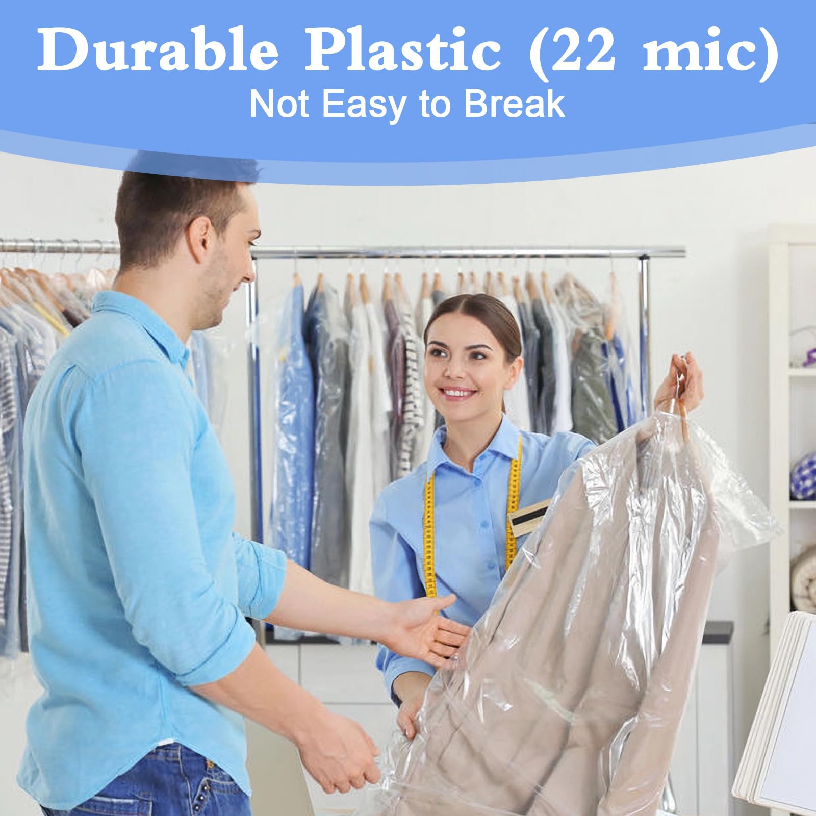 100 Pack Dry Cleaning Bags For Clothes, 60X150 Cm Dry Cleaner Bags Plastic Clear, Dust-Proof Plastic Garment Bags For Dry Cleane