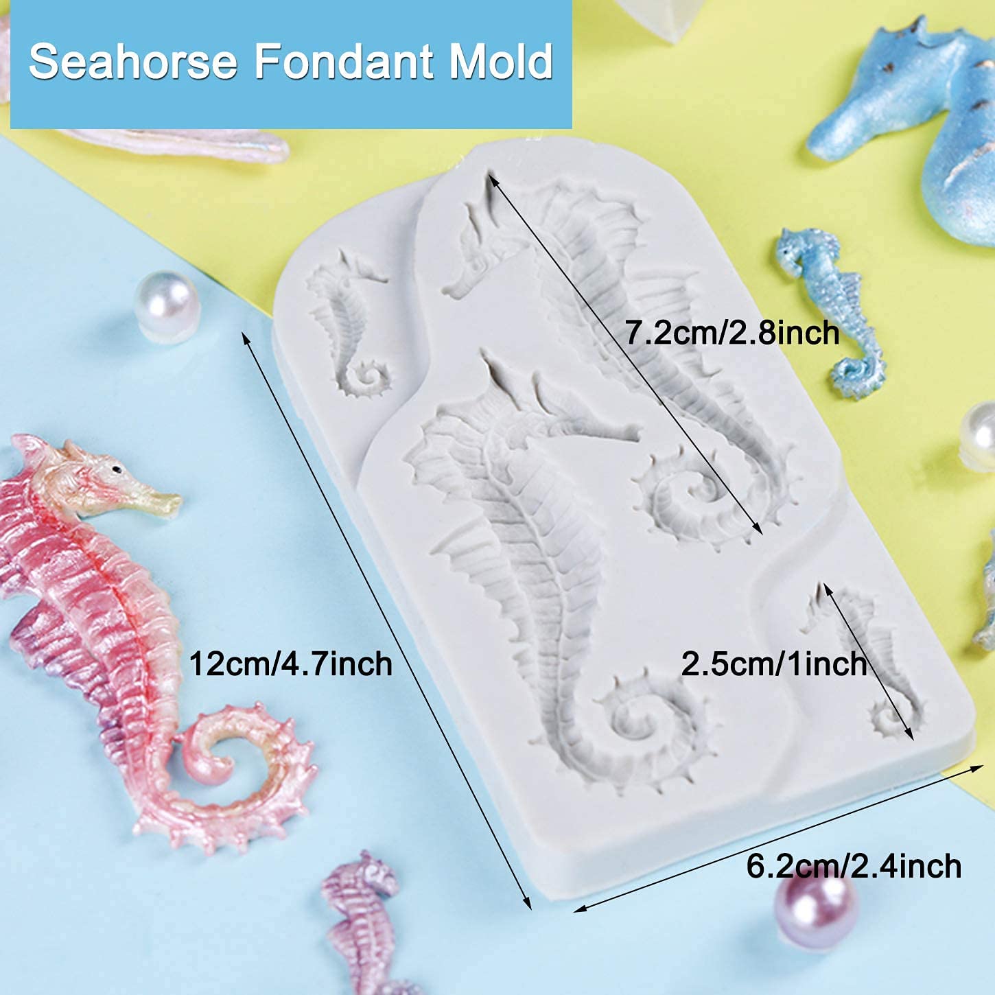 4 Pack Marine Theme Silicone Mold Fondant Molds Seahorse Seashell Starfish Mermaid Tail Silicone Mold Gum Paste Molds Candy Choc