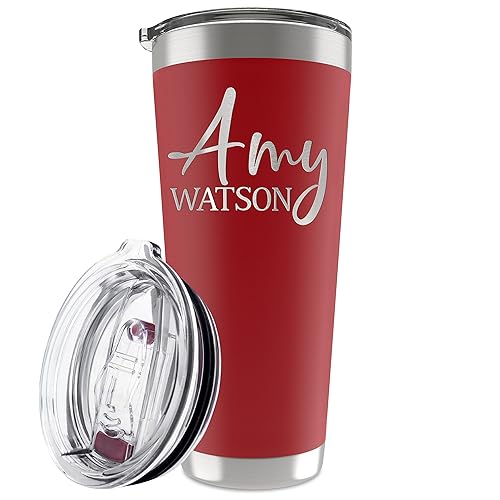 Personalized Tumbler With Engraved Name - 12 Designs, 30 Oz Coffee Tumbler With Slider Lid, Red, Double Wall Insulated - Christm