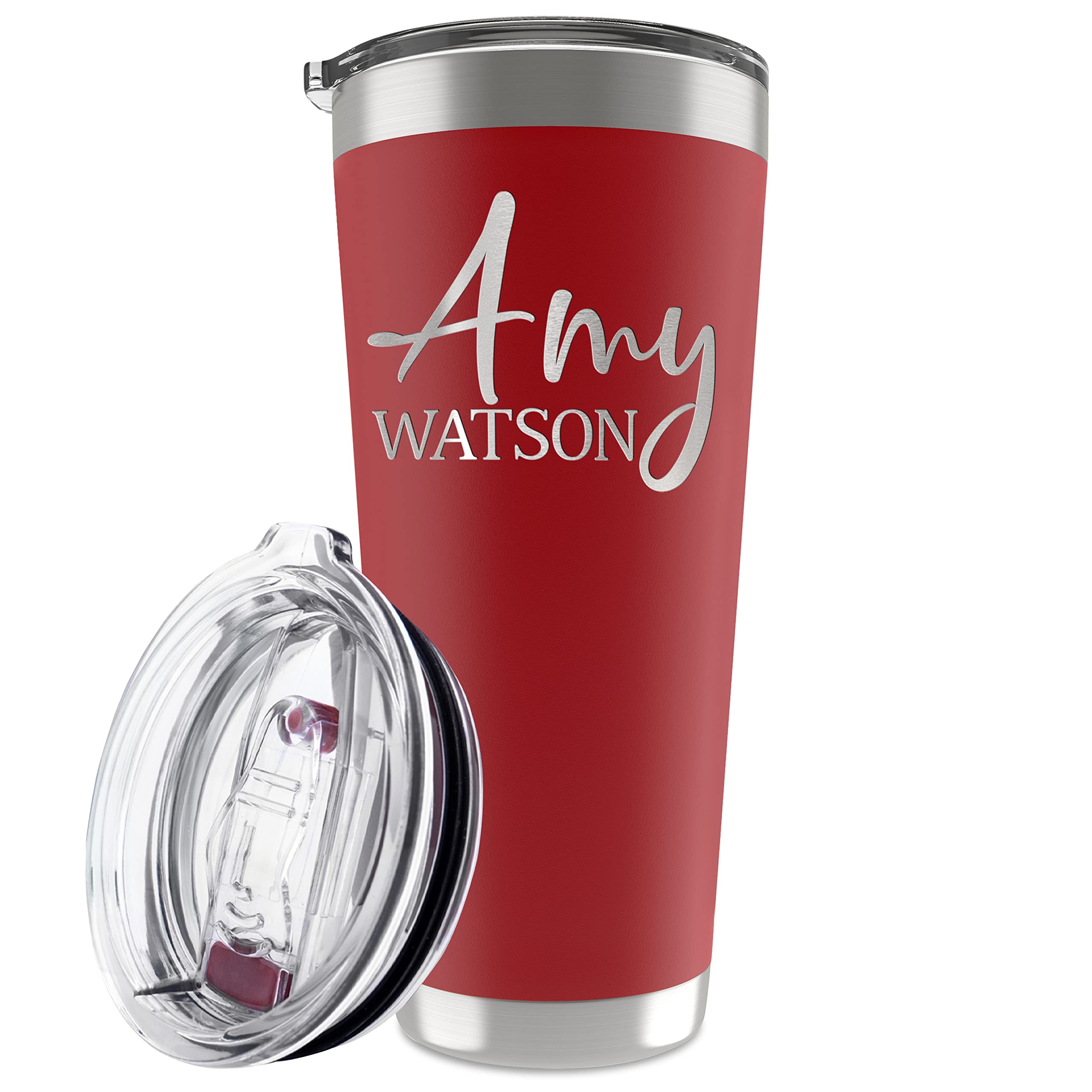 Personalized Tumbler With Engraved Name - 12 Designs, 30 Oz Coffee Tumbler With Slider Lid, Red, Double Wall Insulated - Christm