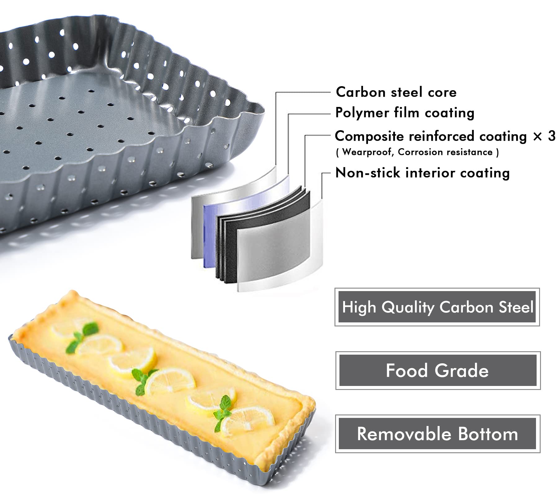 Webake Tart Pan With Removable Bottom, 14 Inch Rectangle Quiche Pan Perforated Tart Tin Nonstick Crispy Baking Tray For Fluted P