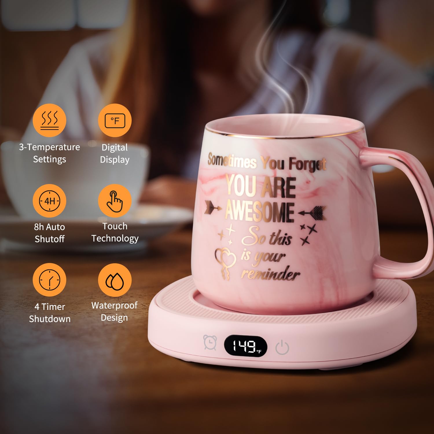 Coffee Mug Warmer & You Are Awesome Mug Set, Electric Cup Warmer For Desk Office Home, Beverage Warmer With 3 Temperature Settin