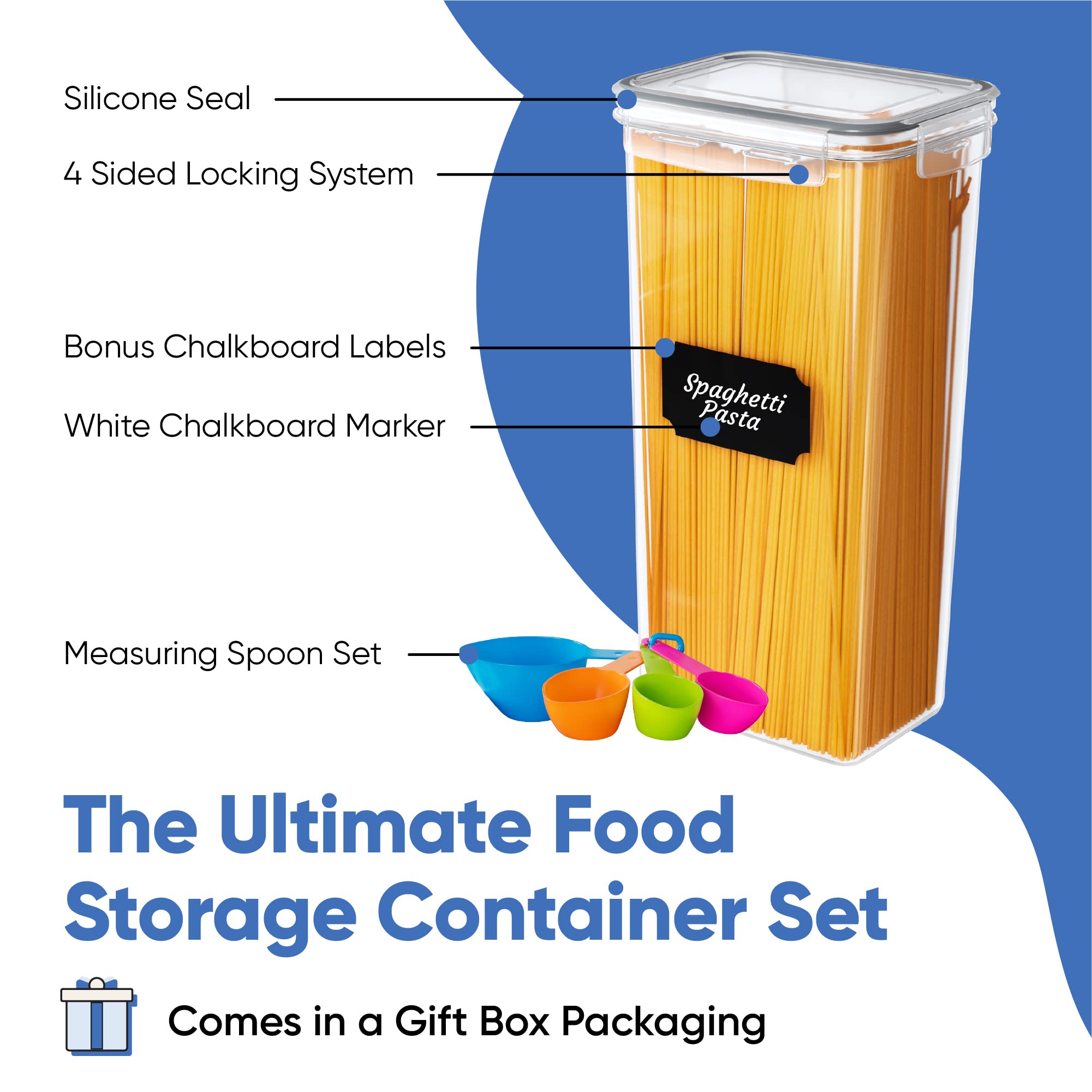 Airtight Food Storage containers with Lids 14 Pc - Plastic Kitchen Storage containers for Pantry Organization and Storage - cereal  Rice  Pasta  Flour and Sugar containers
