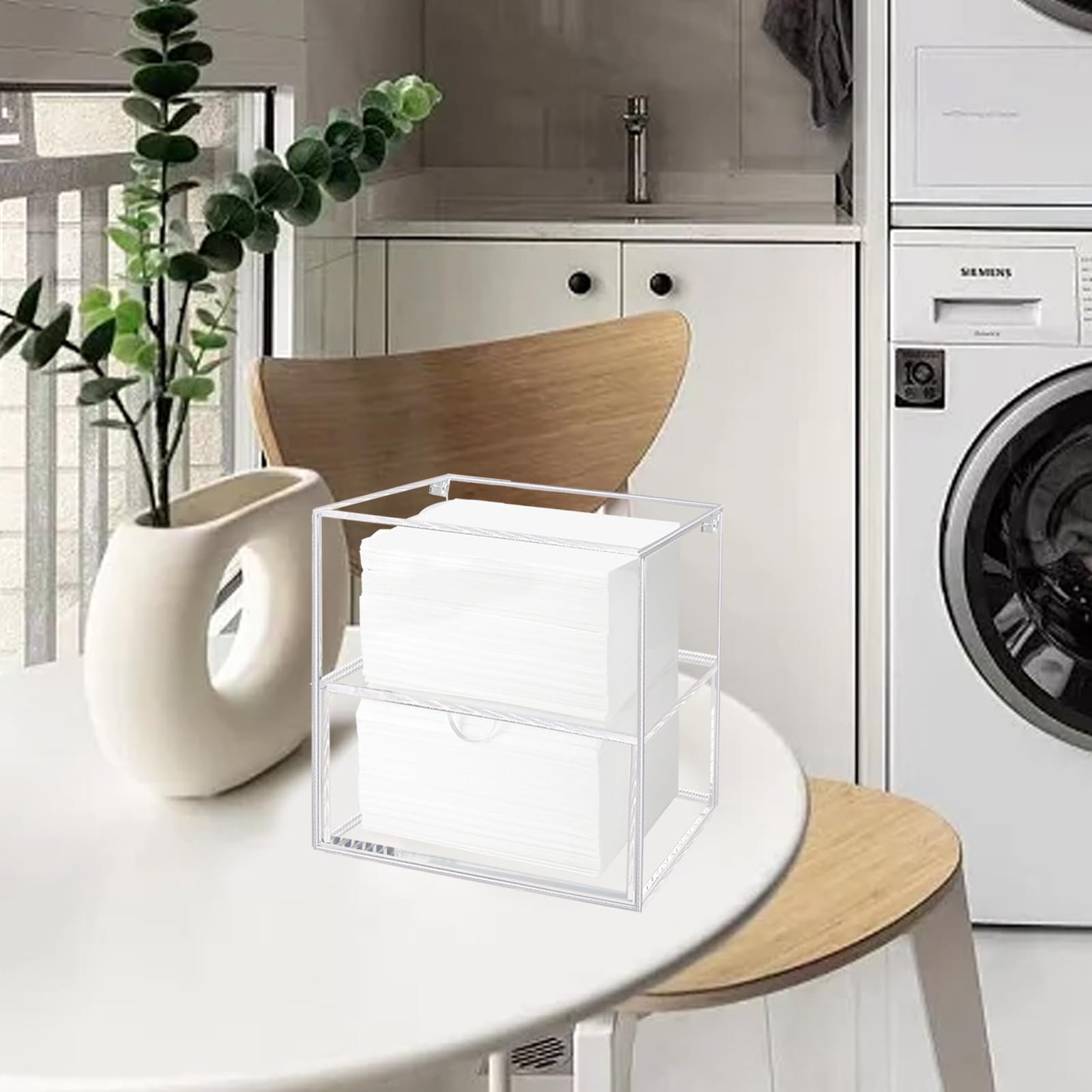 Watpot Dryer Sheet Holder Box, Acrylic Laundry Sheets Container, Dryer Sheets Storage Dispenser For Laundry Room