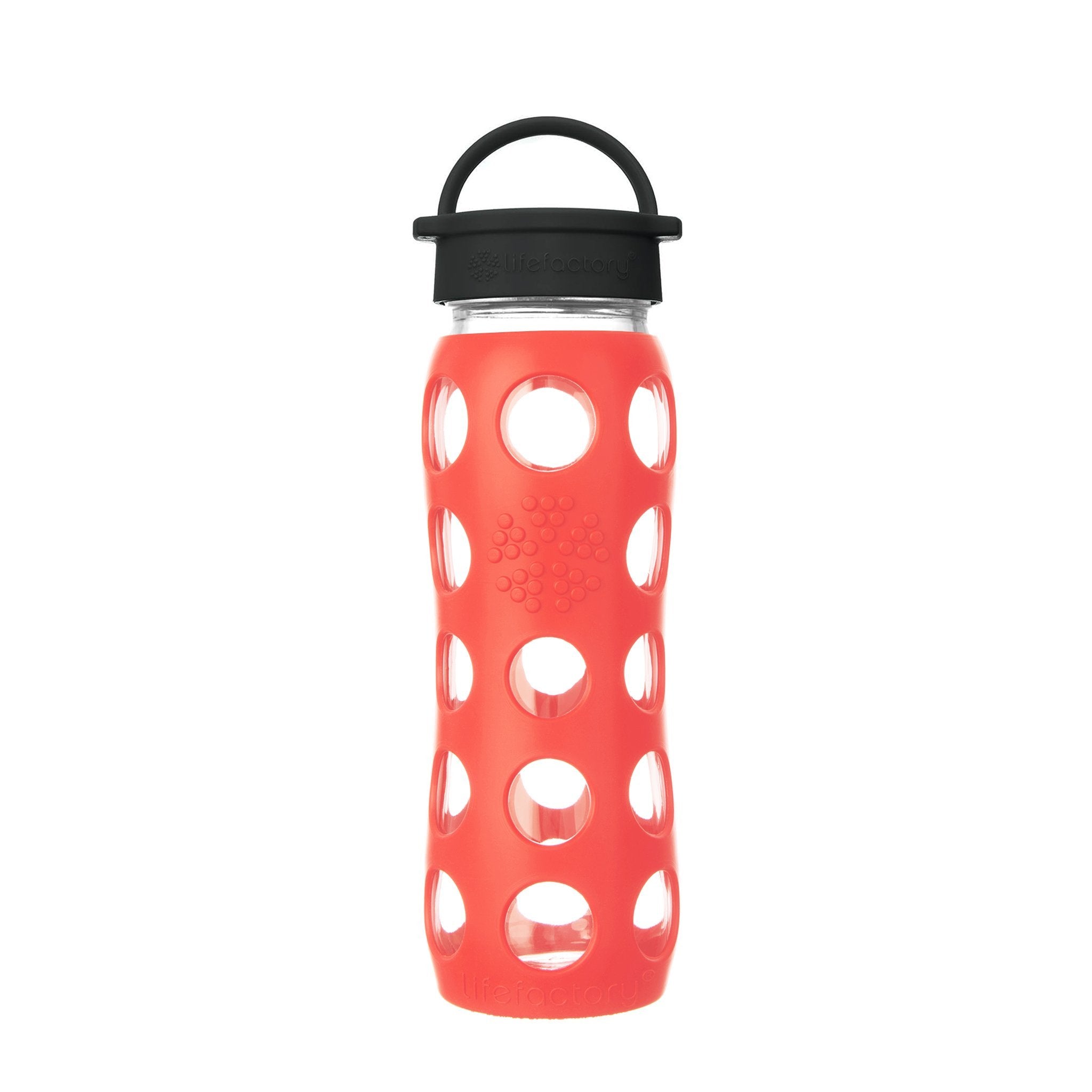 Lifefactory 22-Ounce BPA-Free Glass Water Bottle with Classic Cap and Protective Silicone Sleeve, Poppy