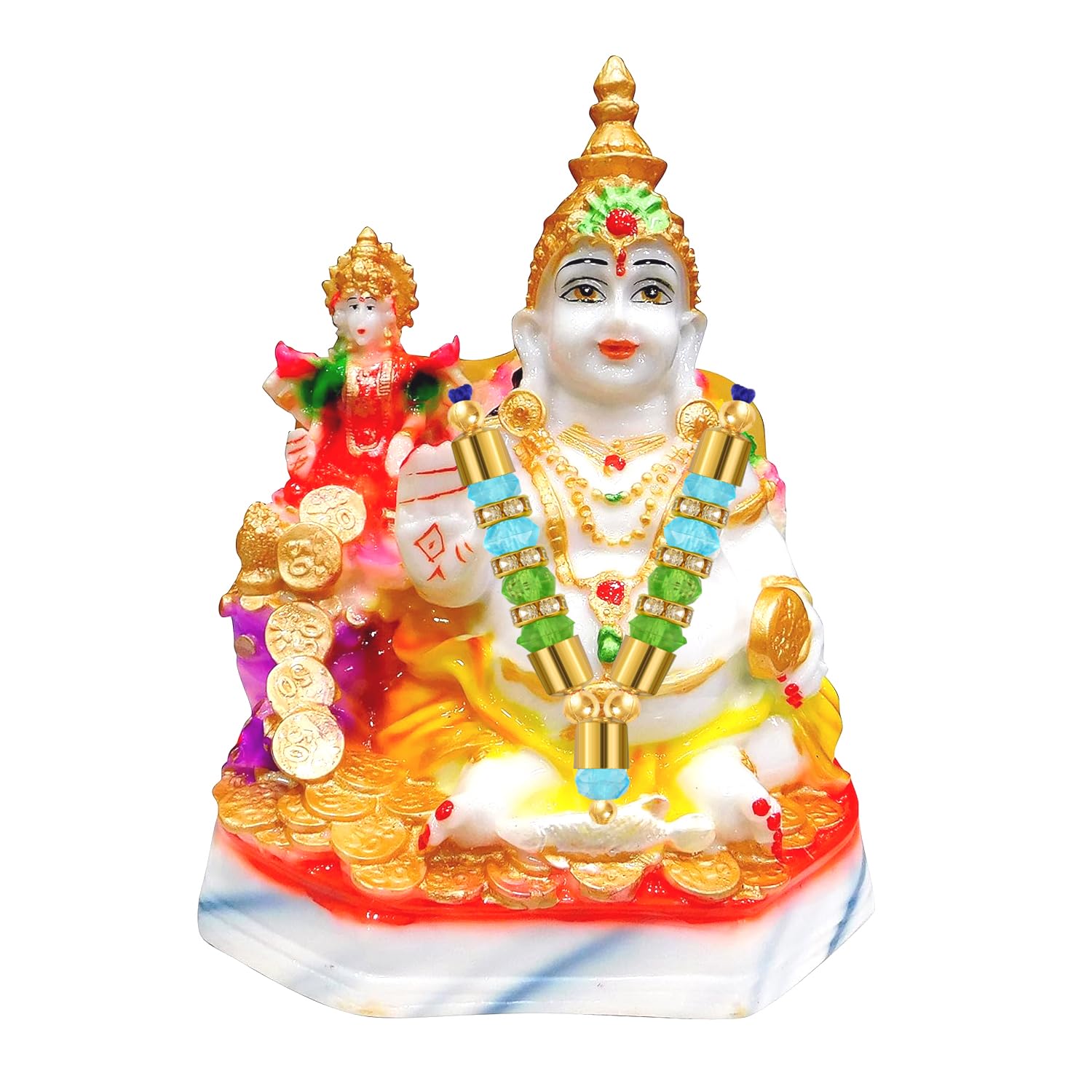 4 Inches Resin Kuber-Laxmi Murti- Statue For Home Decor & Gifting| Laxmi-Ganesh Silver Coin |God Kuber Idol | Murti| Statue | Sh