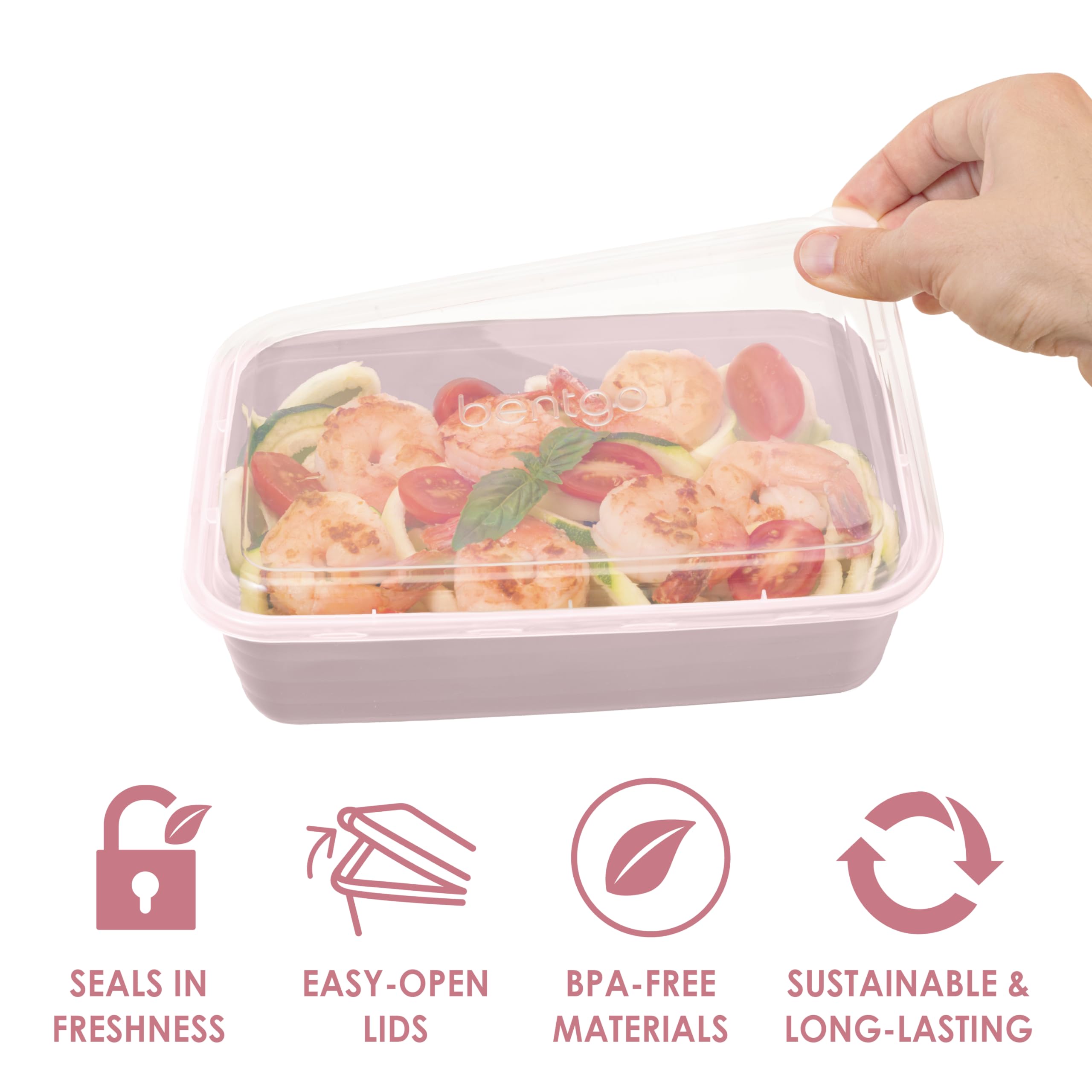 Bentgo 20-Piece Lightweight, Durable, Reusable Bpa-Free 1-Compartment Containers - Microwave, Freezer, Dishwasher Safe - Blush P