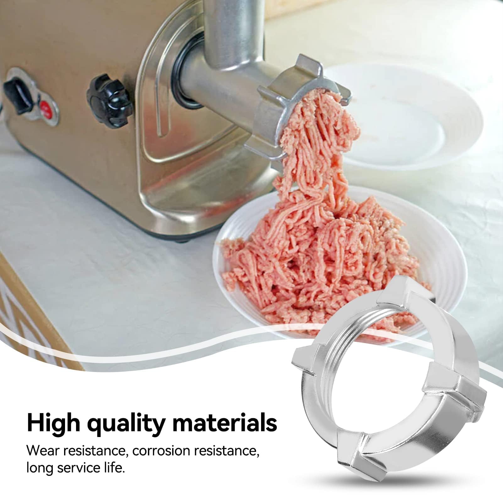 Beufee Meat Grinder Nuts, 2Pcs Meat Grinder Parts Kitchen Supplies Stainless Steel Meat Grinder Nut Universal Meat Mincer Nut Me