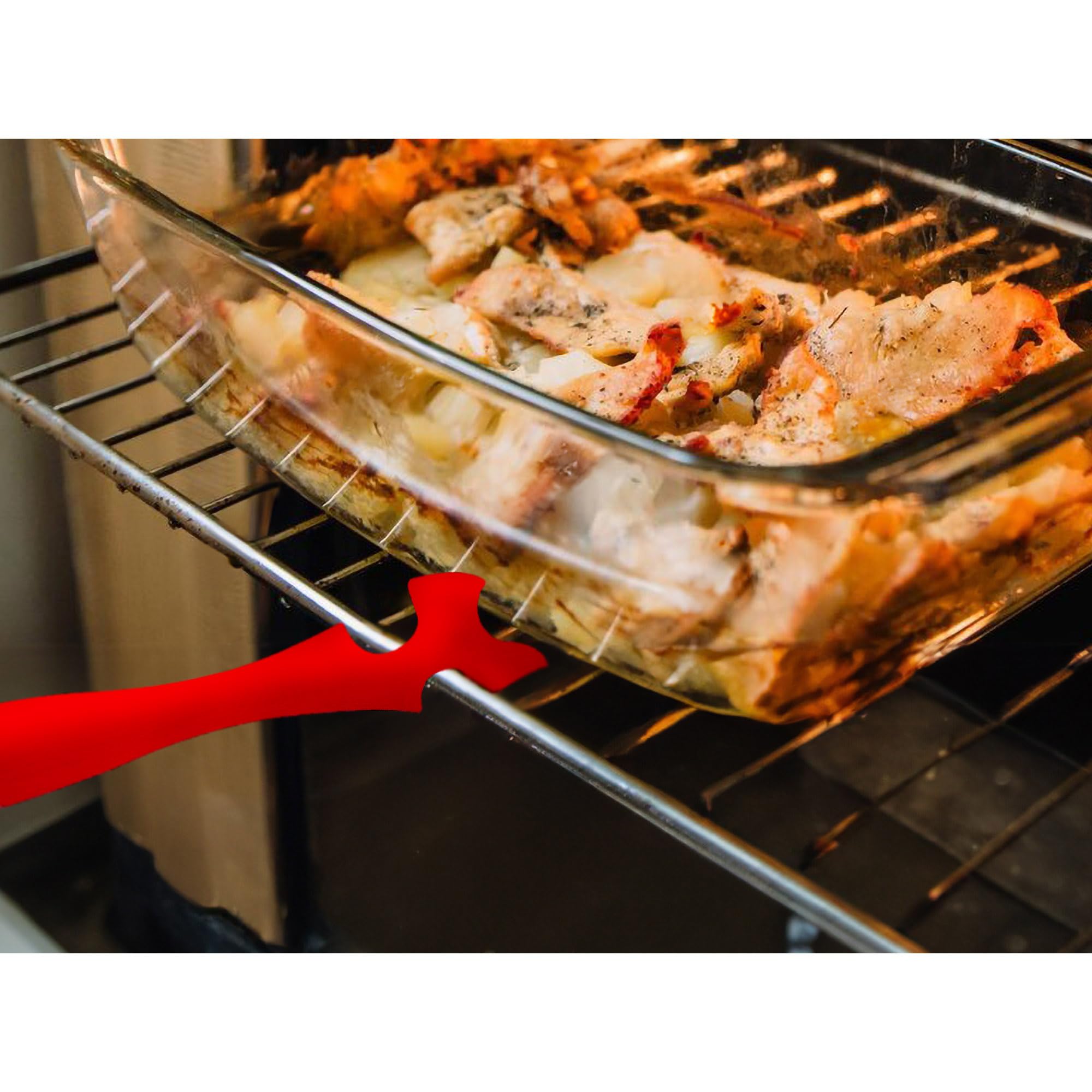 Hic Kitchen Oven Rack Jack, Non-Stick Silicone, 10.43 X 1.7-Inches, Red