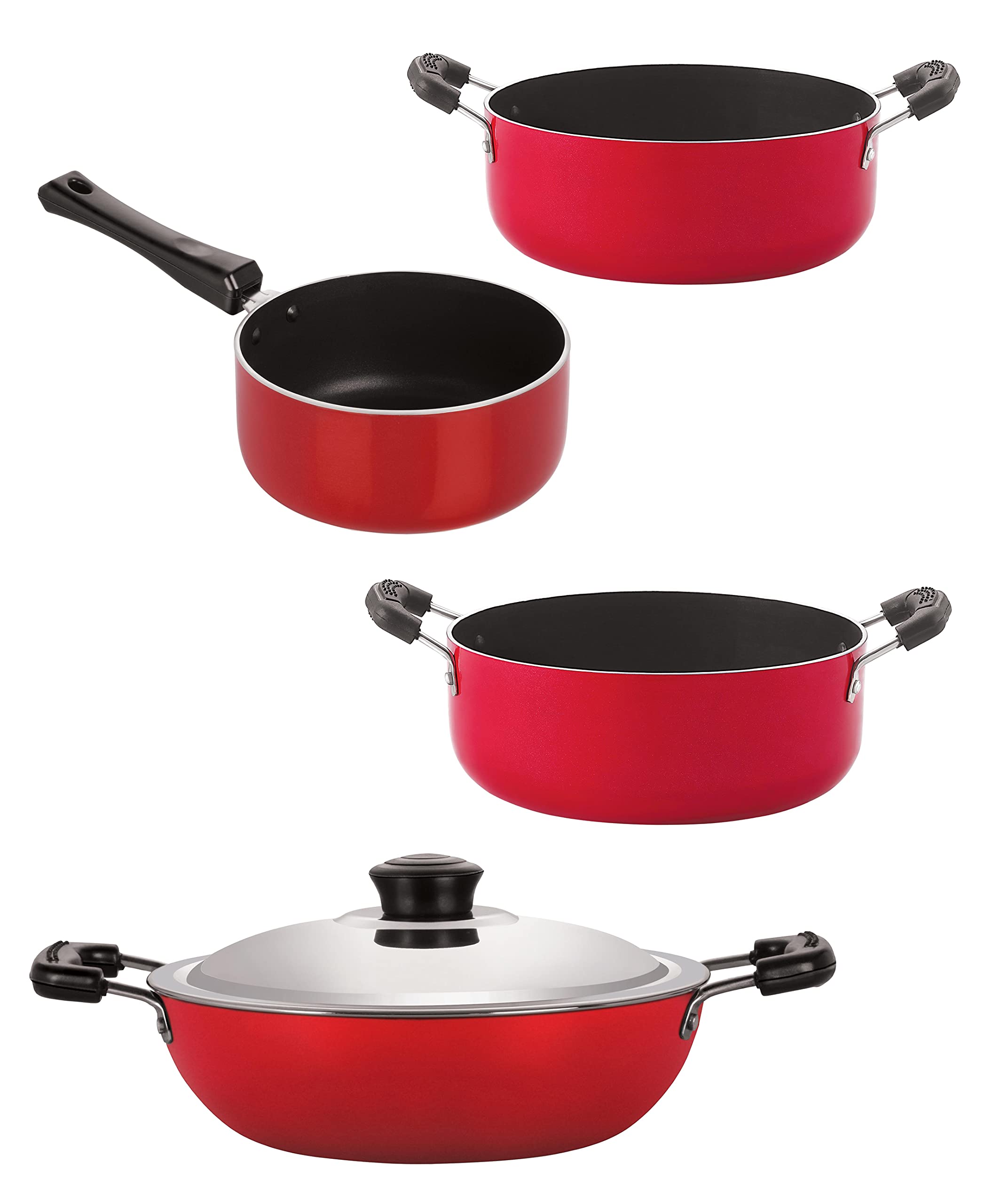 Nirlon NonStick Aluminium Cookware Set Of 4Piece Red Color (Dkd(J)_Sp(M)_Cs20_Cs24)