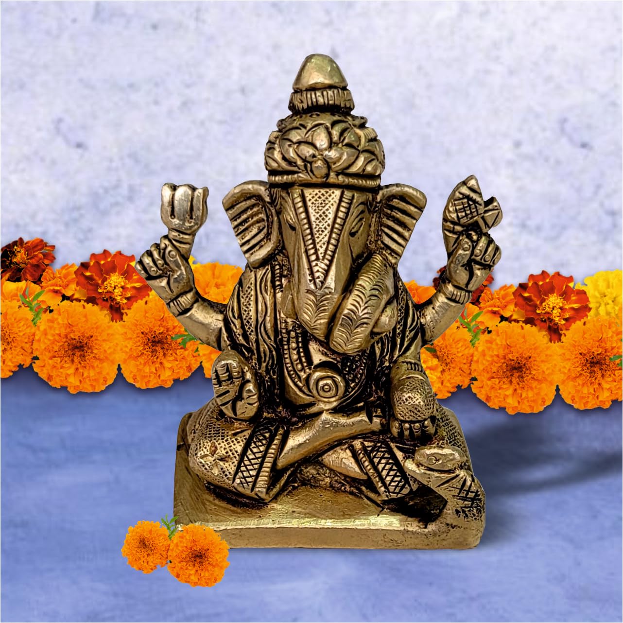 PunyaiS Pure Brass Ganesha Idols 10 Cm, Ganpati Idol Murti For Home Decor, Car Dashboard, God Ganesh Statue For Pooja Room