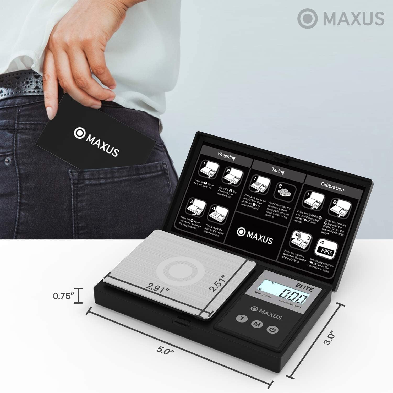 Maxus Digital Pocket Gram Scale 500G X 0.01G High Precision With Tray, Weighs Small Food, Jewelry, Ounces, Grains, Lcd Display,